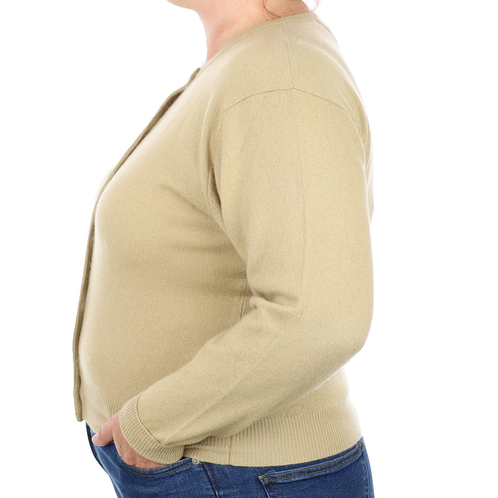 Soft Camel Beige Cashmere Crew Neck Cardigan Large