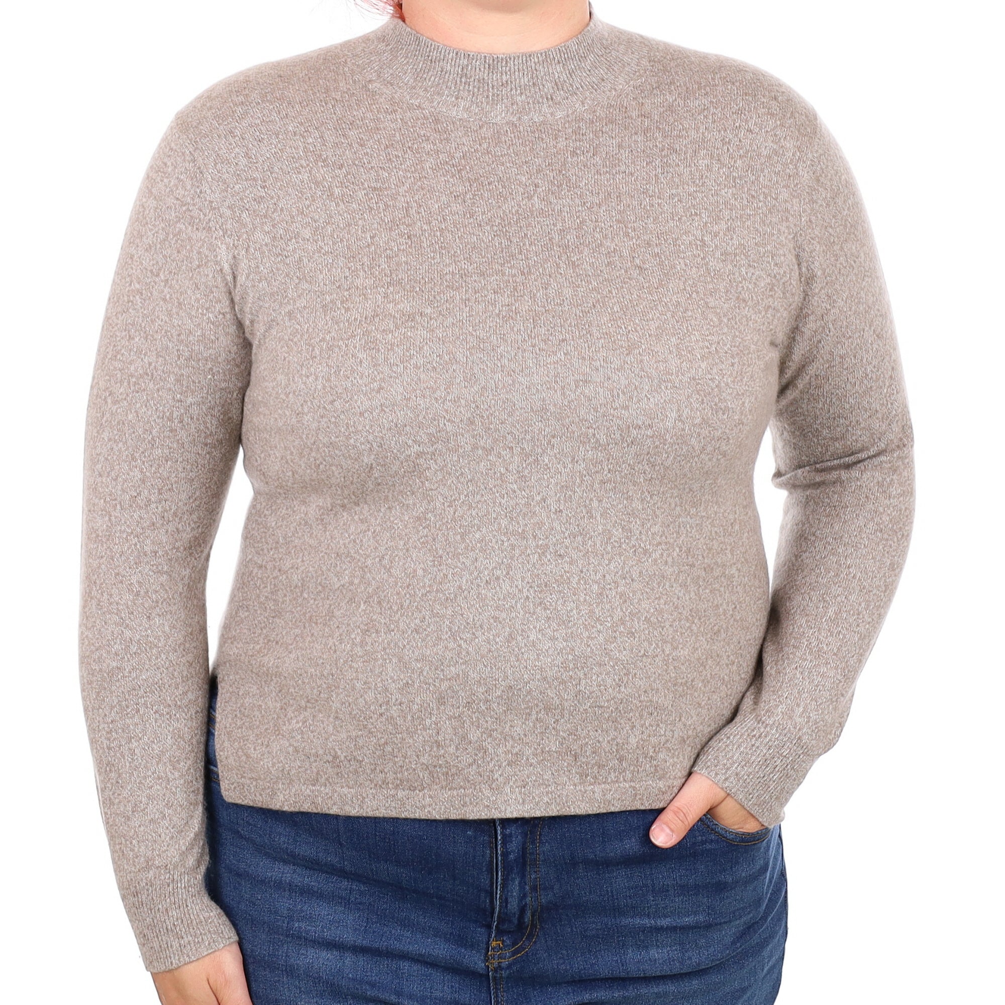 Mink Brown Marl Cashmere Turtle Neck Jumper Large