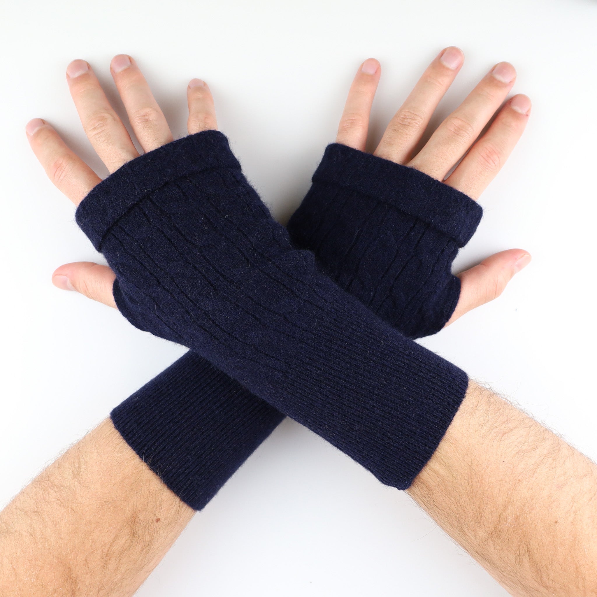 Men's Dark Navy Cable Knit Fingerless Gloves