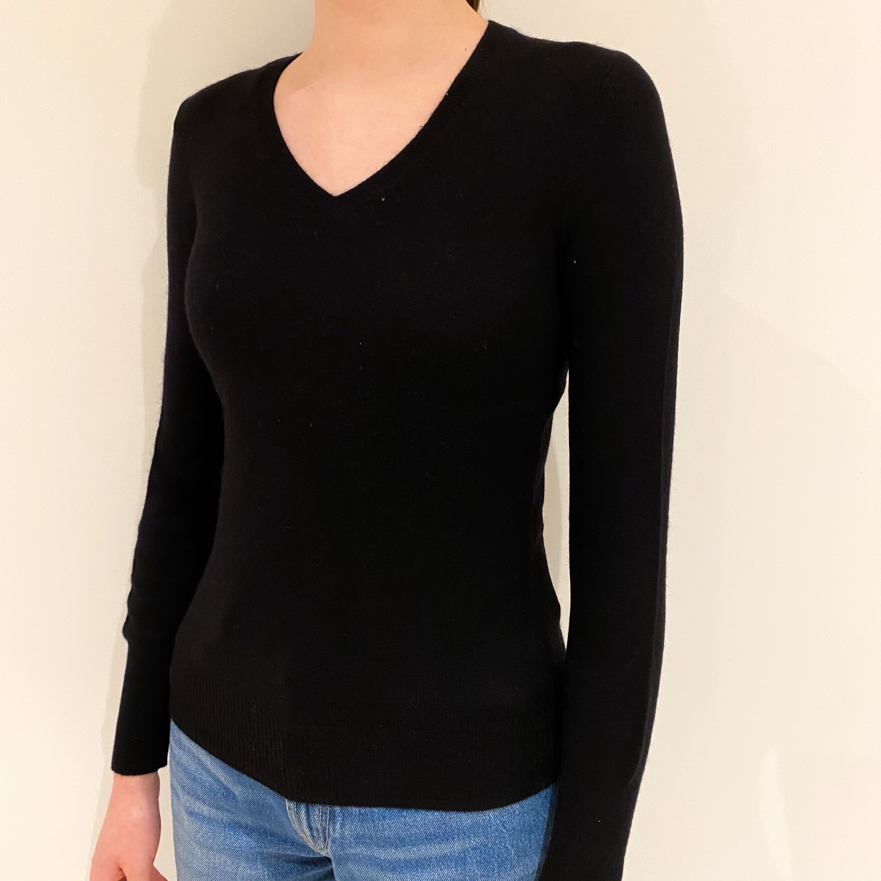 Black Cashmere V Neck Jumper Extra Small