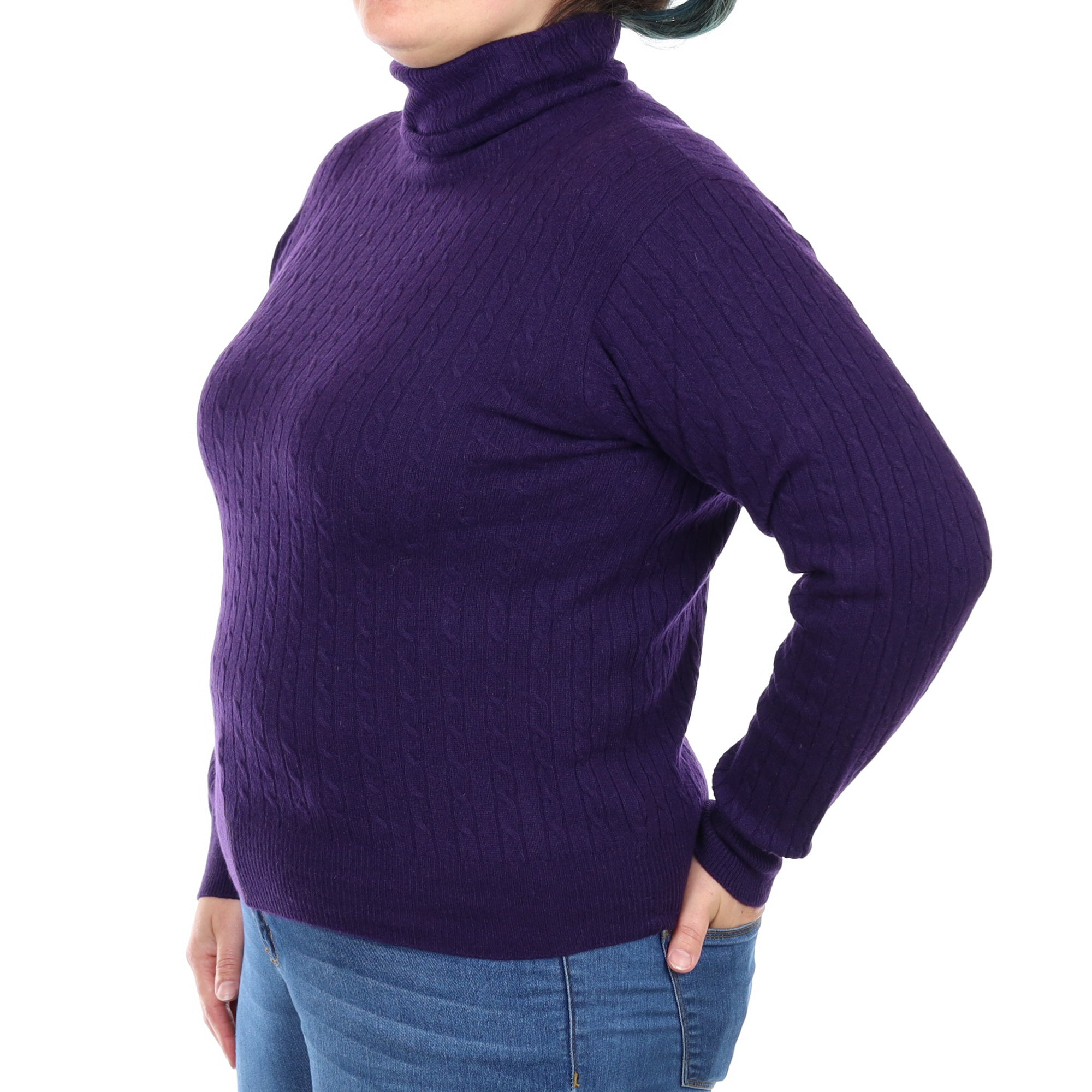 Blueberry Purple Cashmere Polo Neck Jumper Large