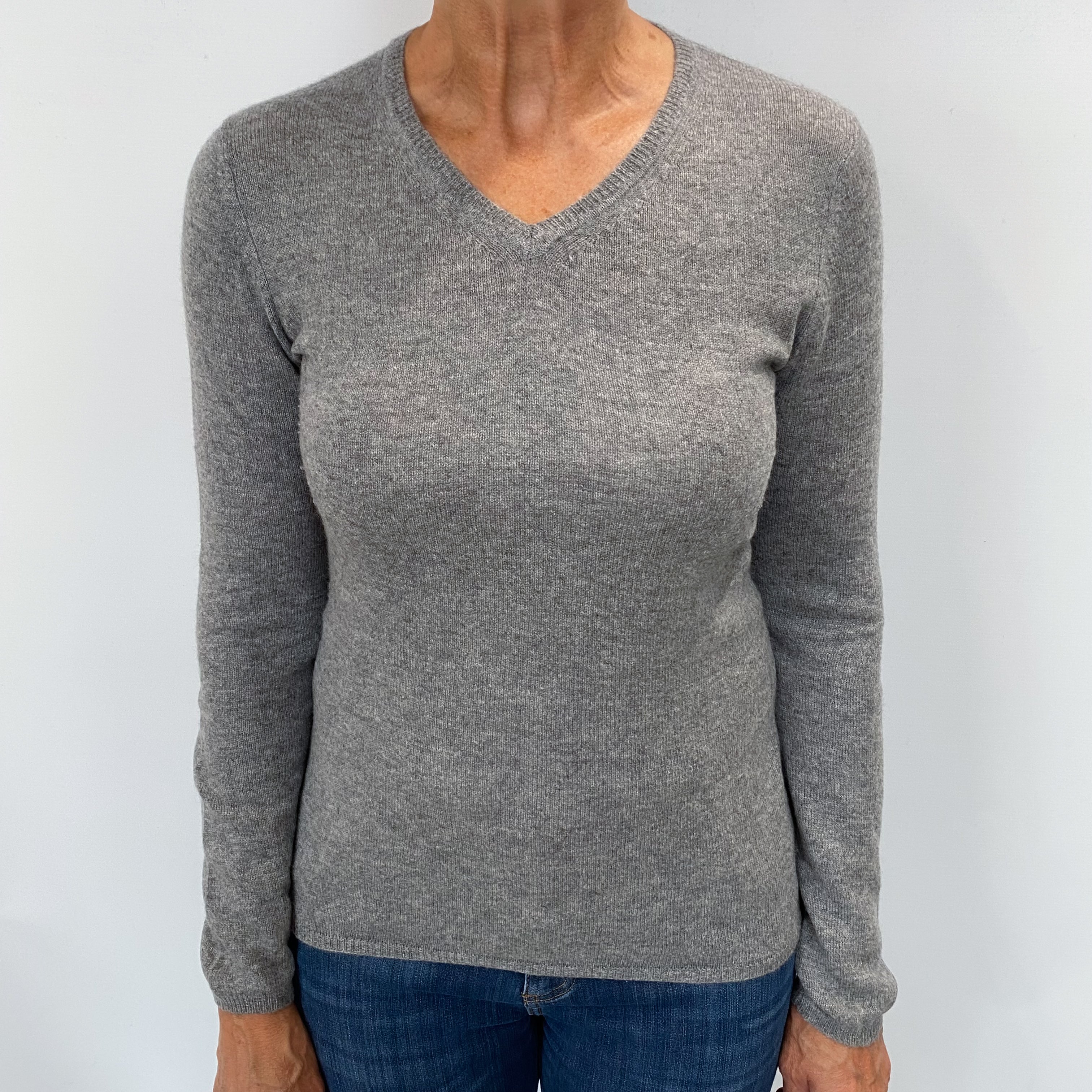 Slate Grey Cashmere V Neck Jumper Medium