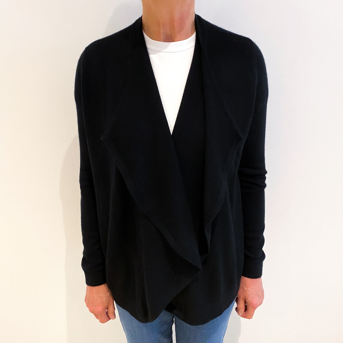 Black Cashmere Waterfall Cardigan Medium