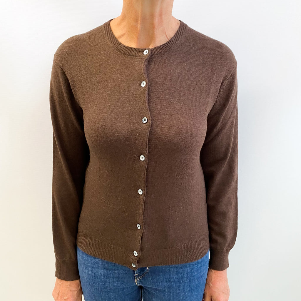 Chocolate Brown Cashmere Crew Neck Cardigan Medium