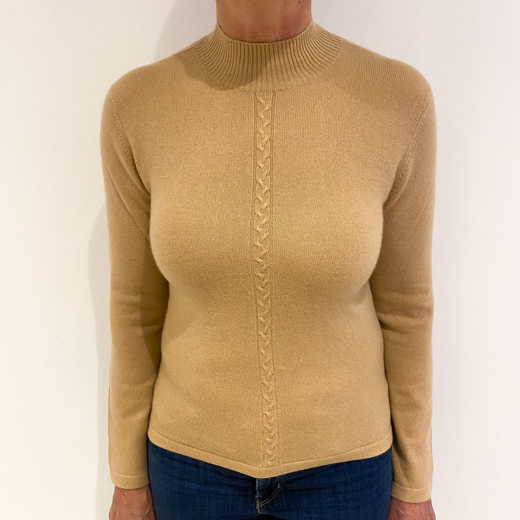 Camel Brown Cashmere Turtle Neck Jumper Medium