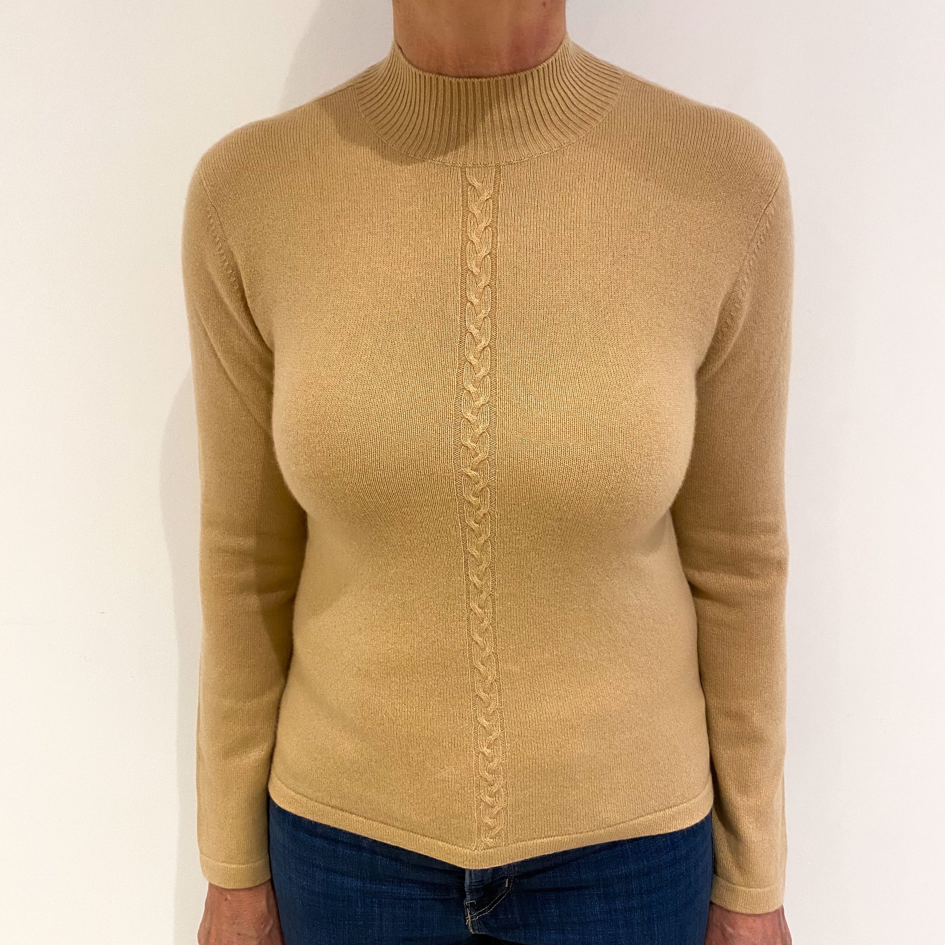 Camel Brown Cashmere Turtle Neck Jumper Medium