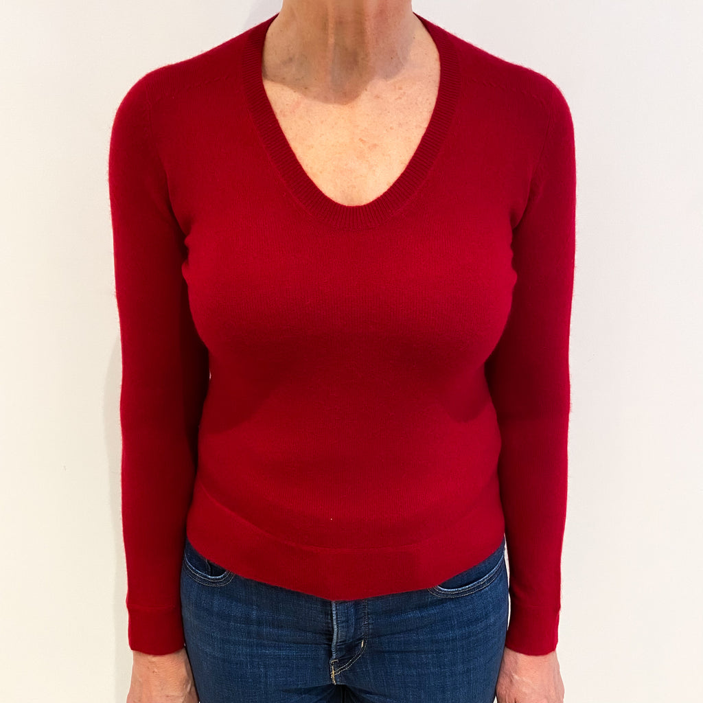 Post Box Red Cashmere V Neck Jumper Medium