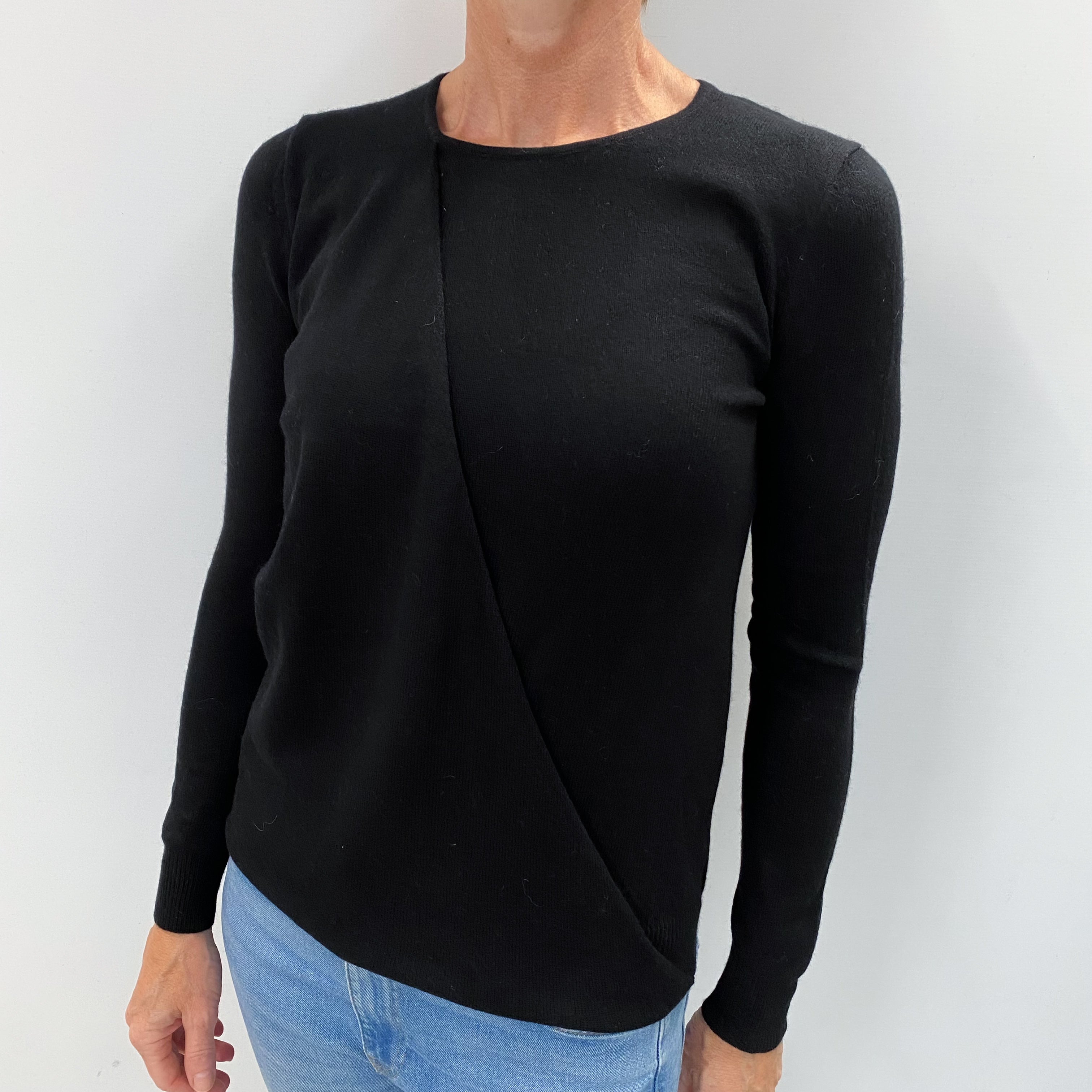 Theory Black Cashmere Cross Over Crew Neck Jumper Small
