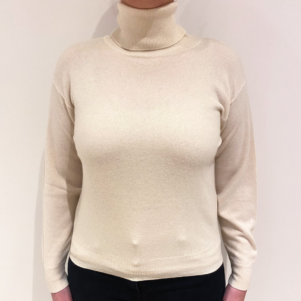 Winter White Cashmere Polo Neck Jumper Large