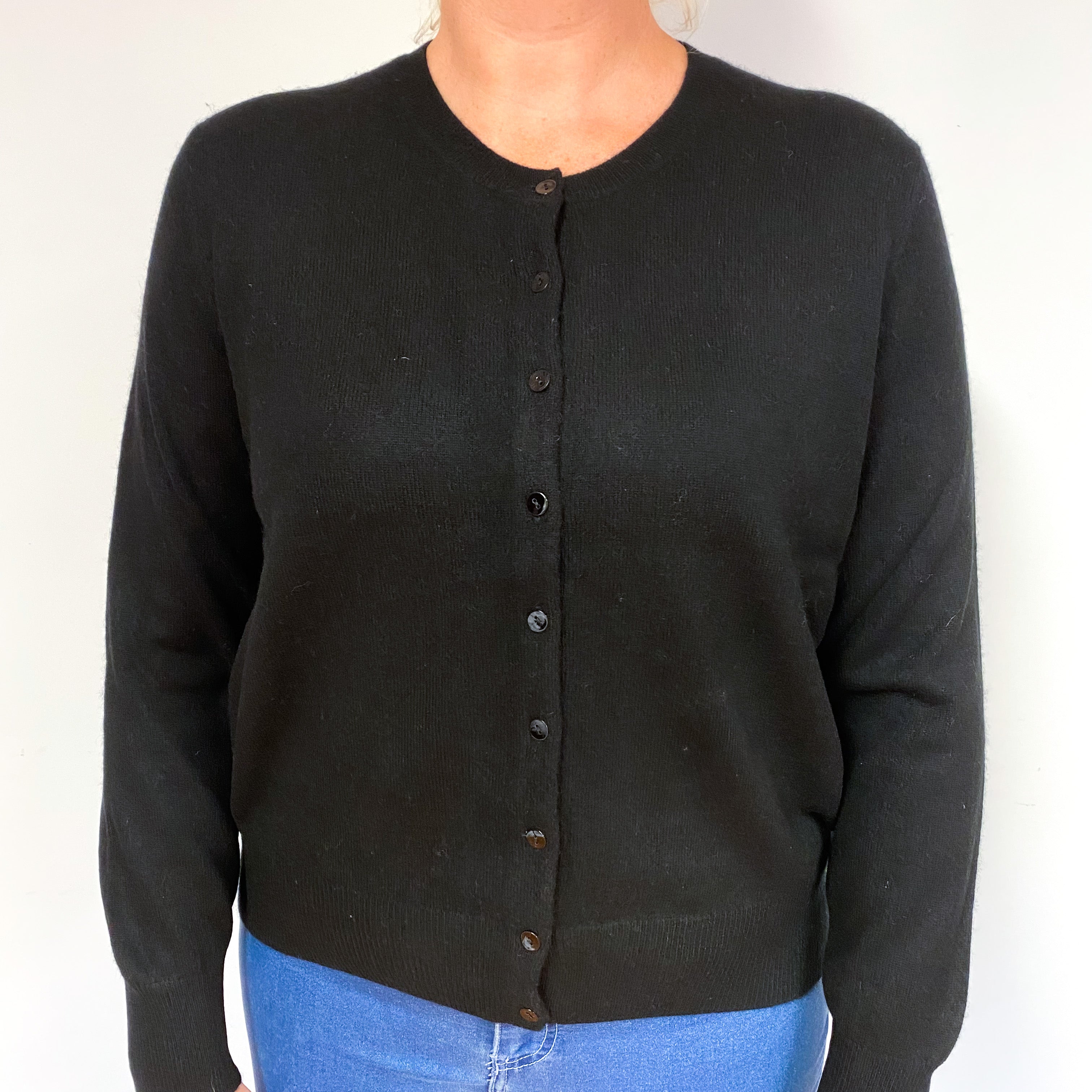 Black Cashmere Crew Neck Cardigan Large