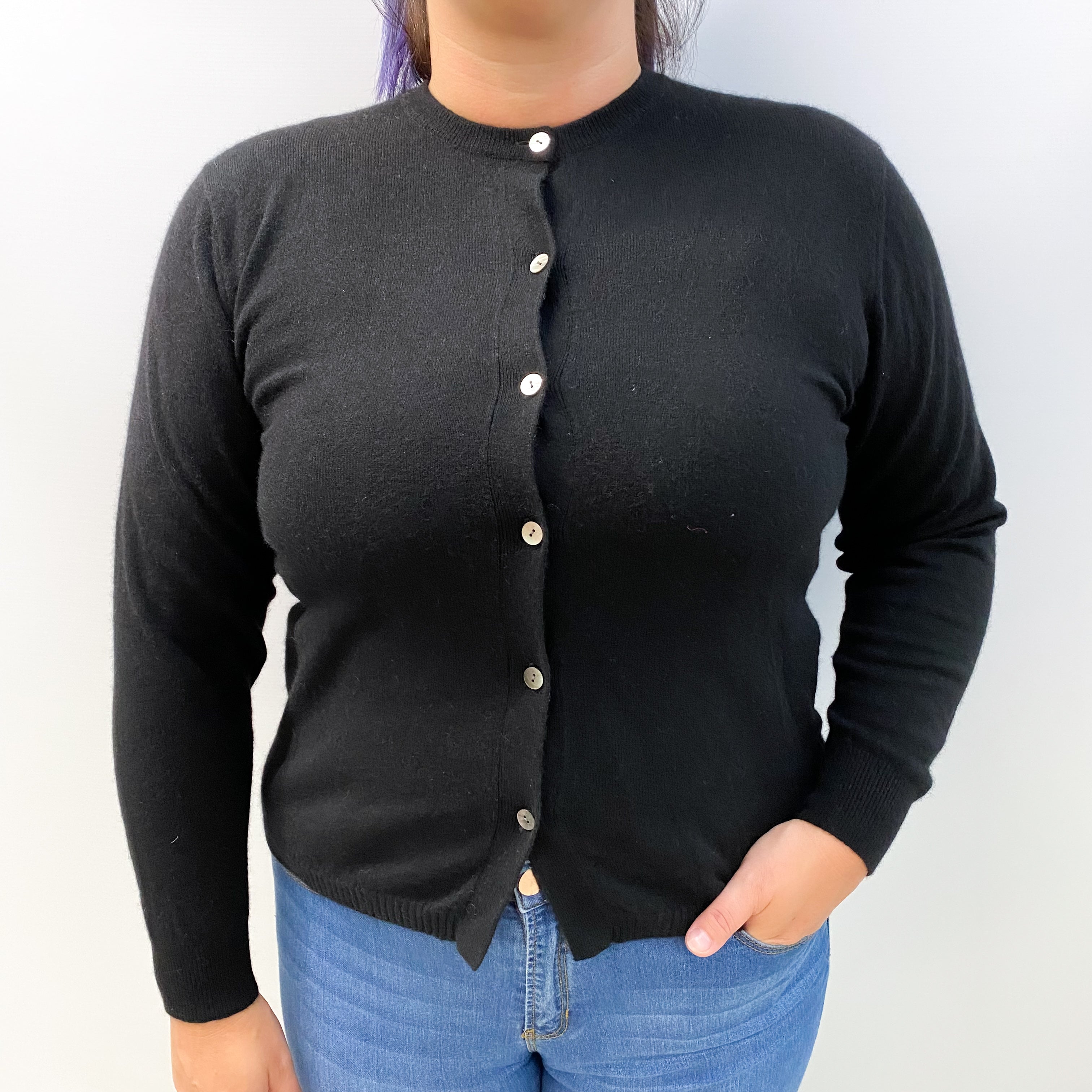 Black Cashmere Crew Neck Cardigan Large
