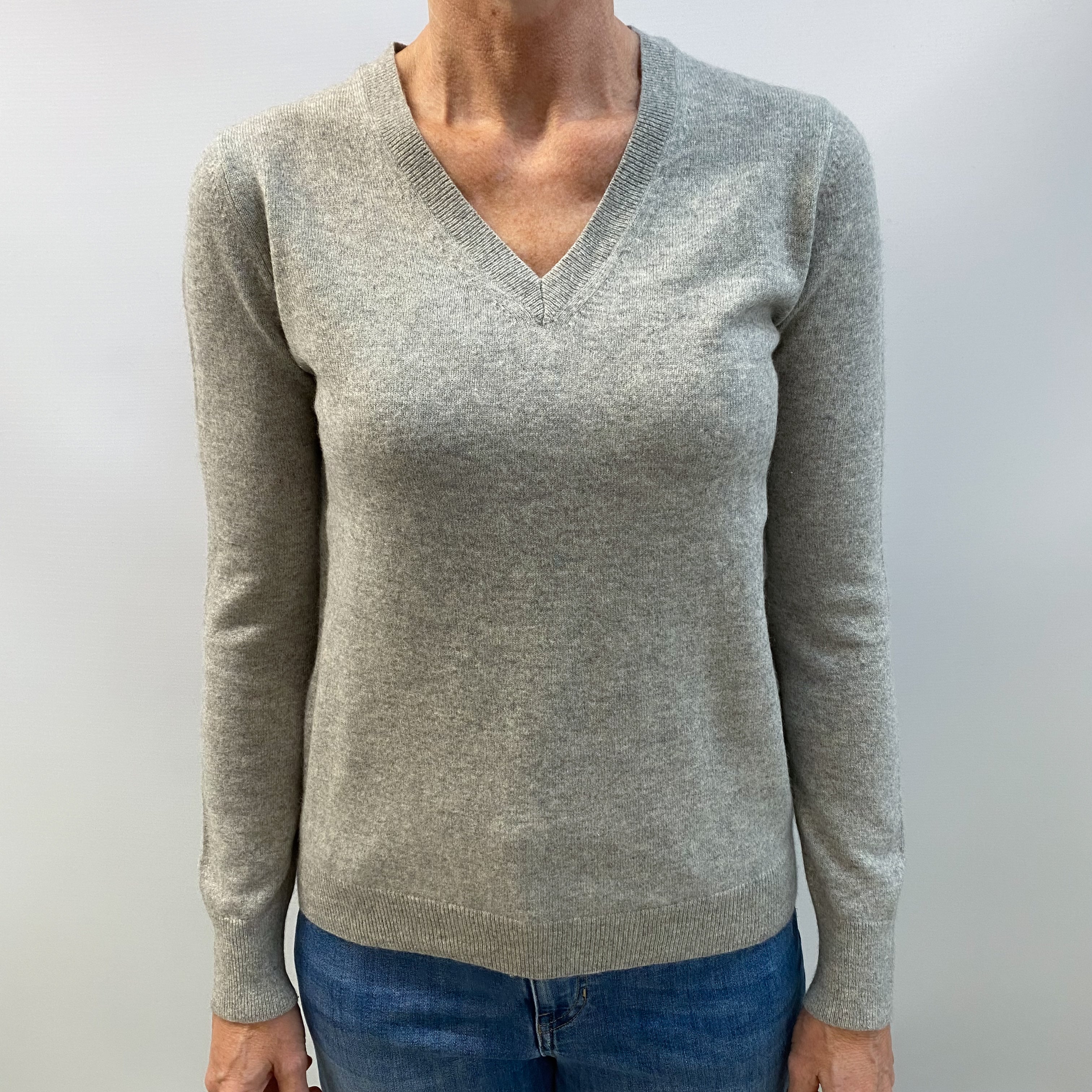 Smoke Grey Cashmere V Neck Jumper Small