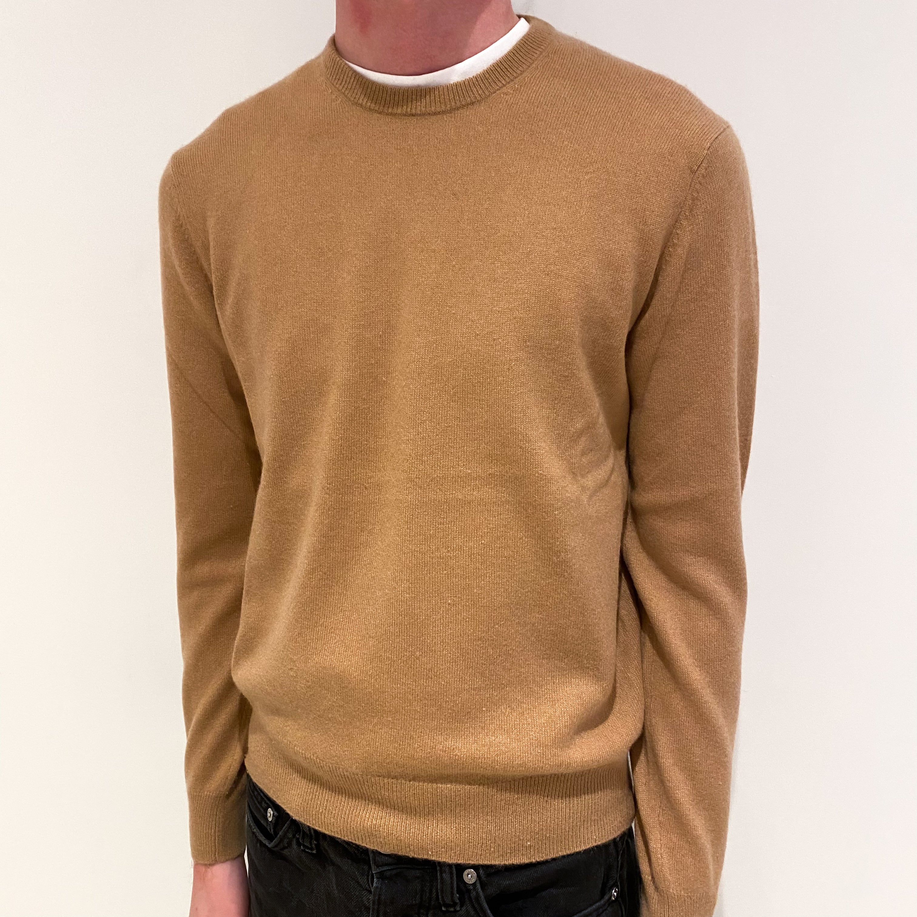 Men's Caramel Brown Cashmere Crew Neck Jumper Small