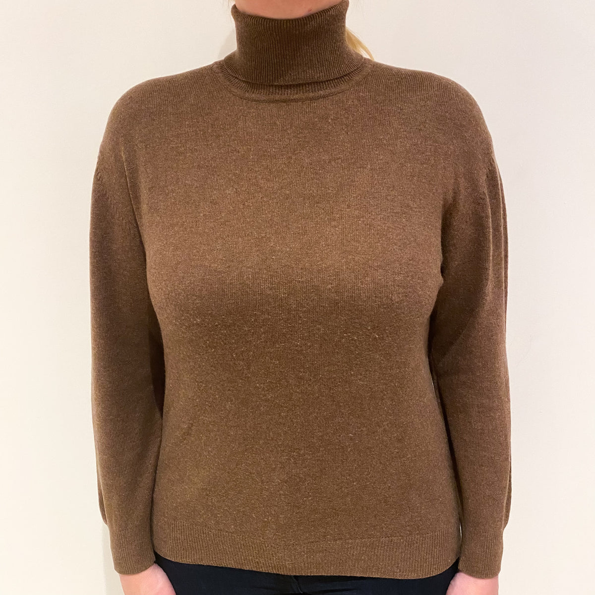 Mocha Brown Cashmere Polo Neck Jumper Large