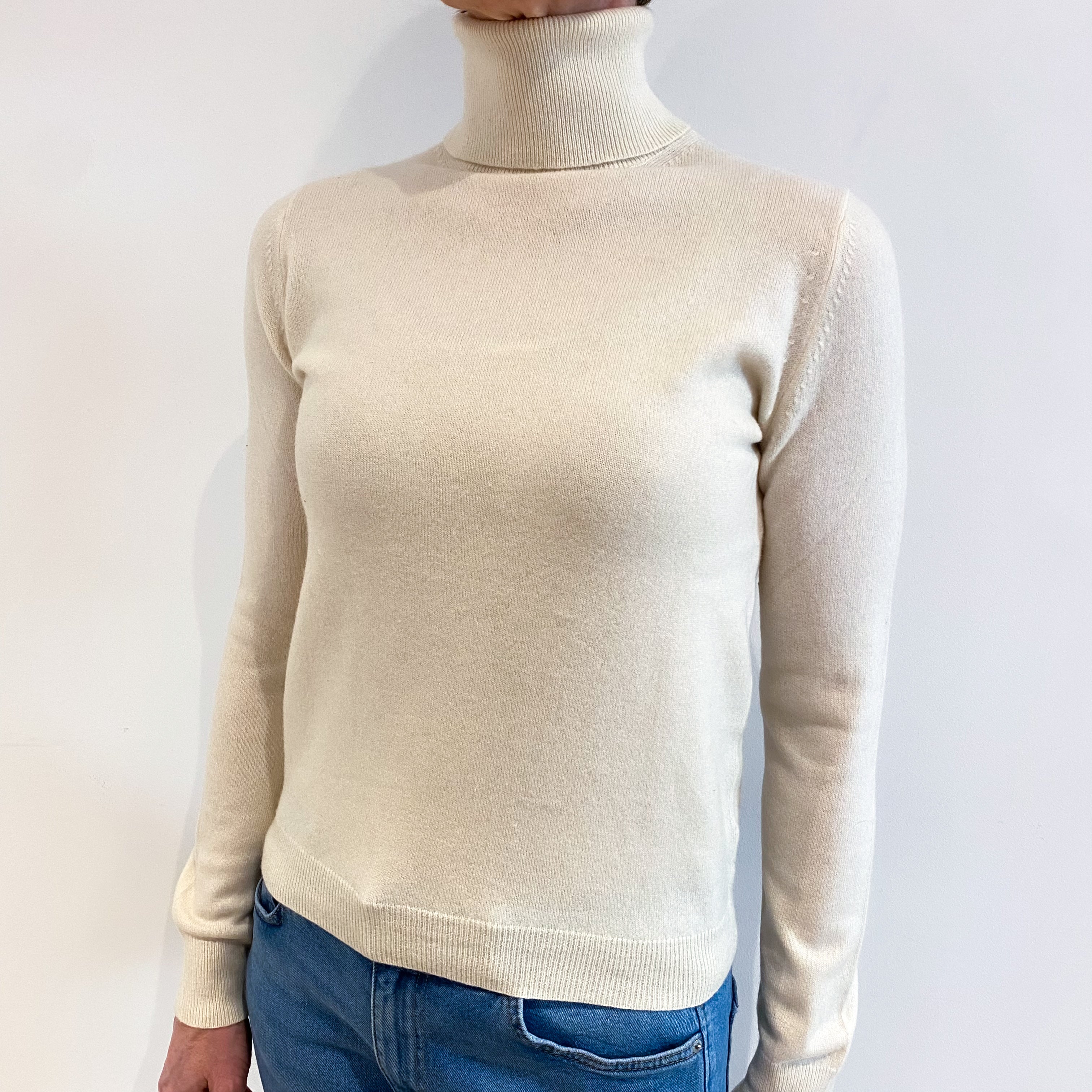 Ivory Cashmere Polo Neck Jumper Small