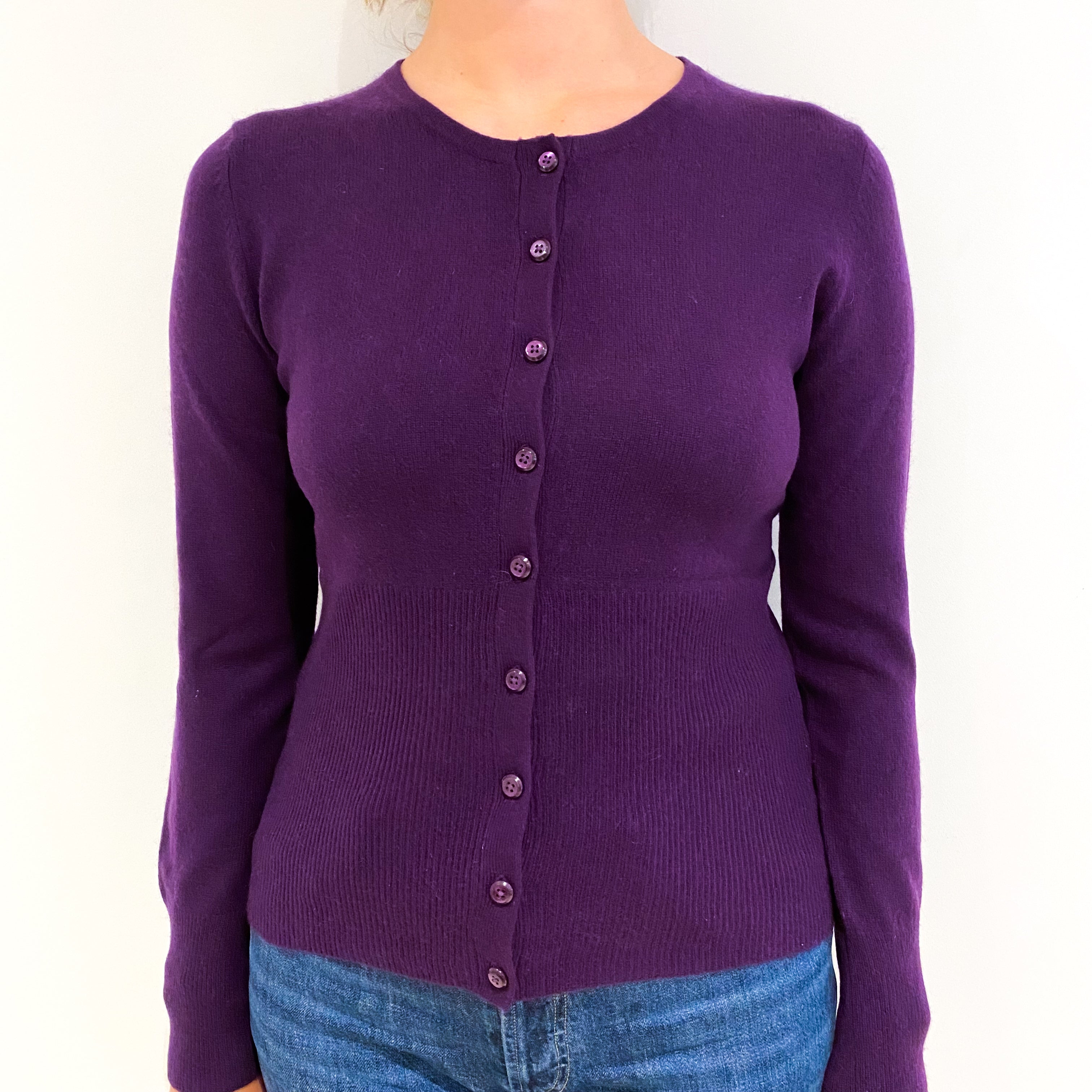 Iris Purple Cashmere Crew Neck Cardigan Small