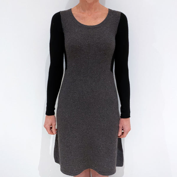 Charcoal Grey and Black Cashmere Crew Neck Dress Small