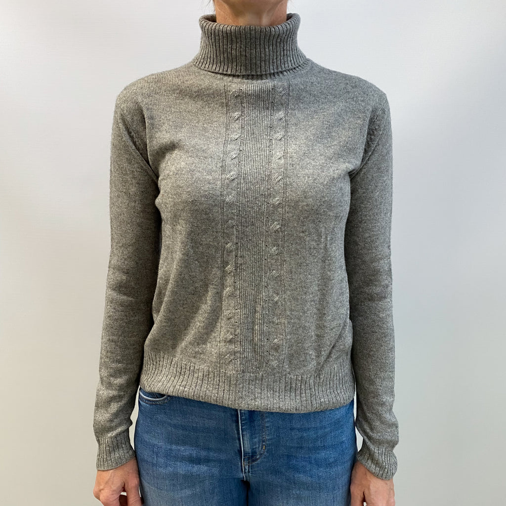 Ash Grey Cashmere Polo Neck Jumper Small