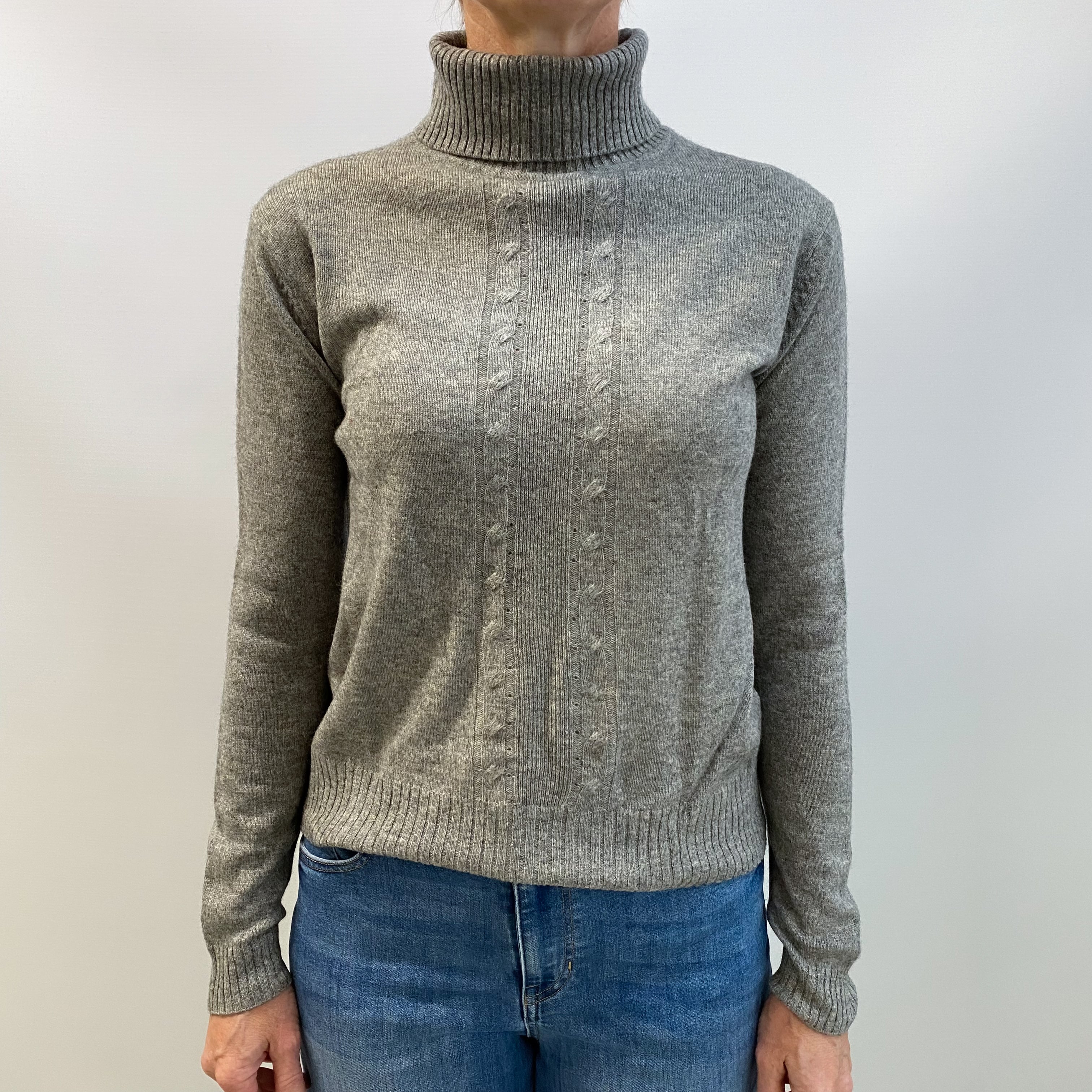 Ash Grey Cashmere Polo Neck Jumper Small