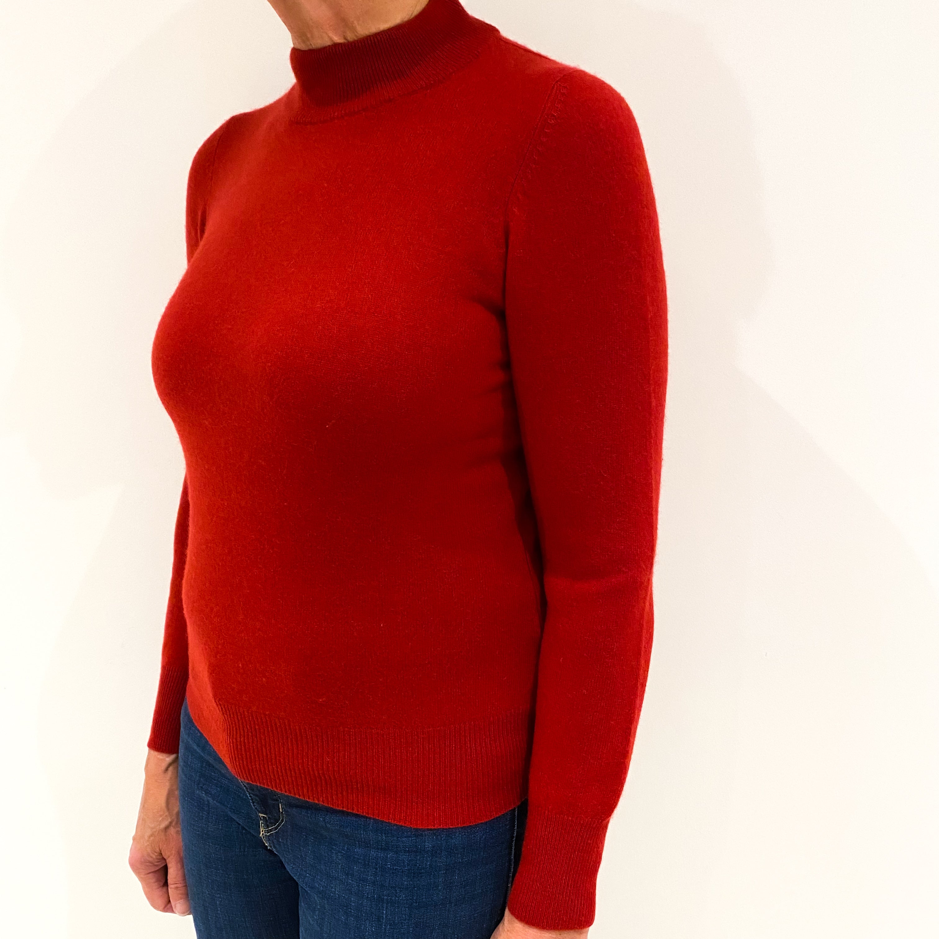 Post Box Red Cashmere Polo Neck Jumper Medium