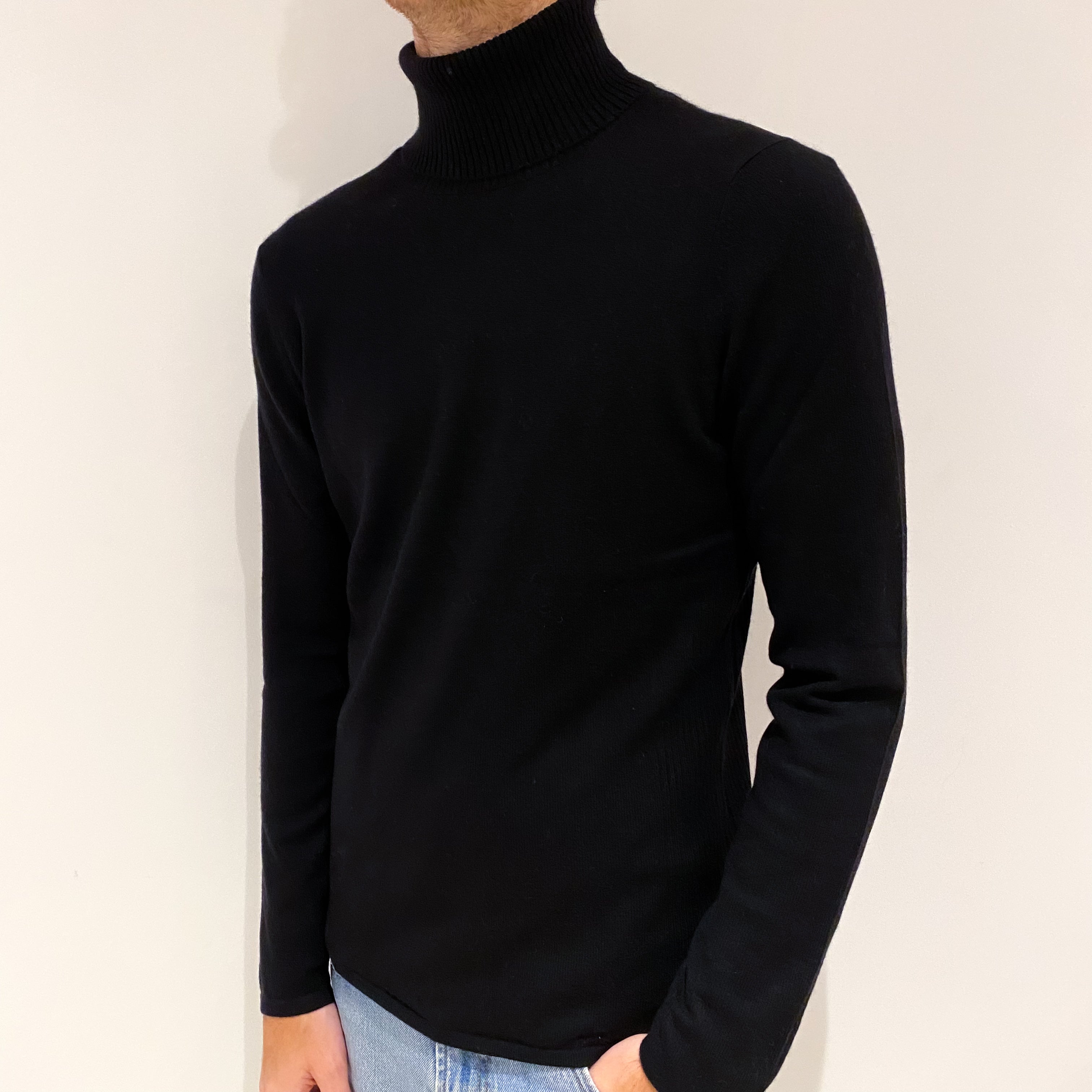 Men's Black Cashmere Polo Neck Jumper Large