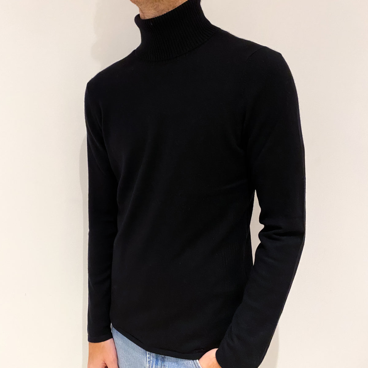 Men's Black Cashmere Polo Neck Jumper Large