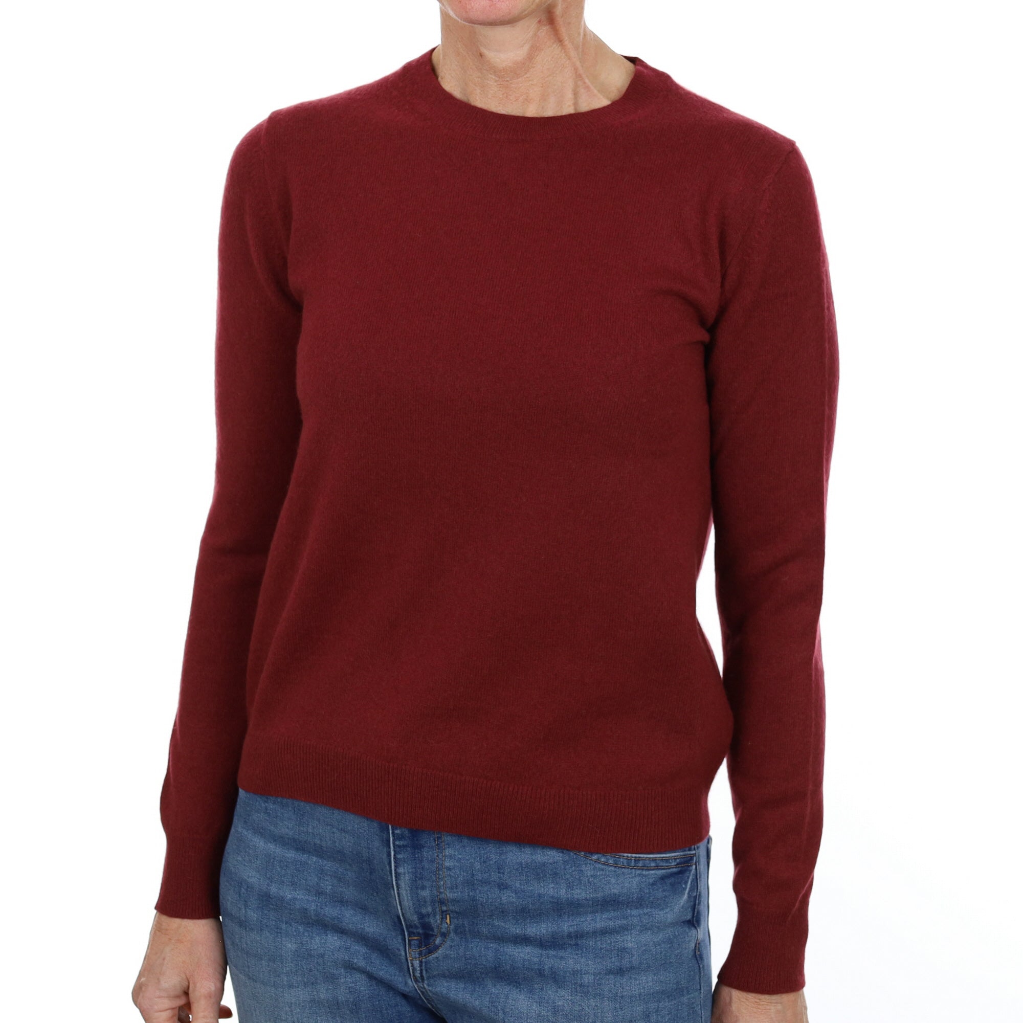 Burgundy Red Cashmere Crew Neck Jumper Small