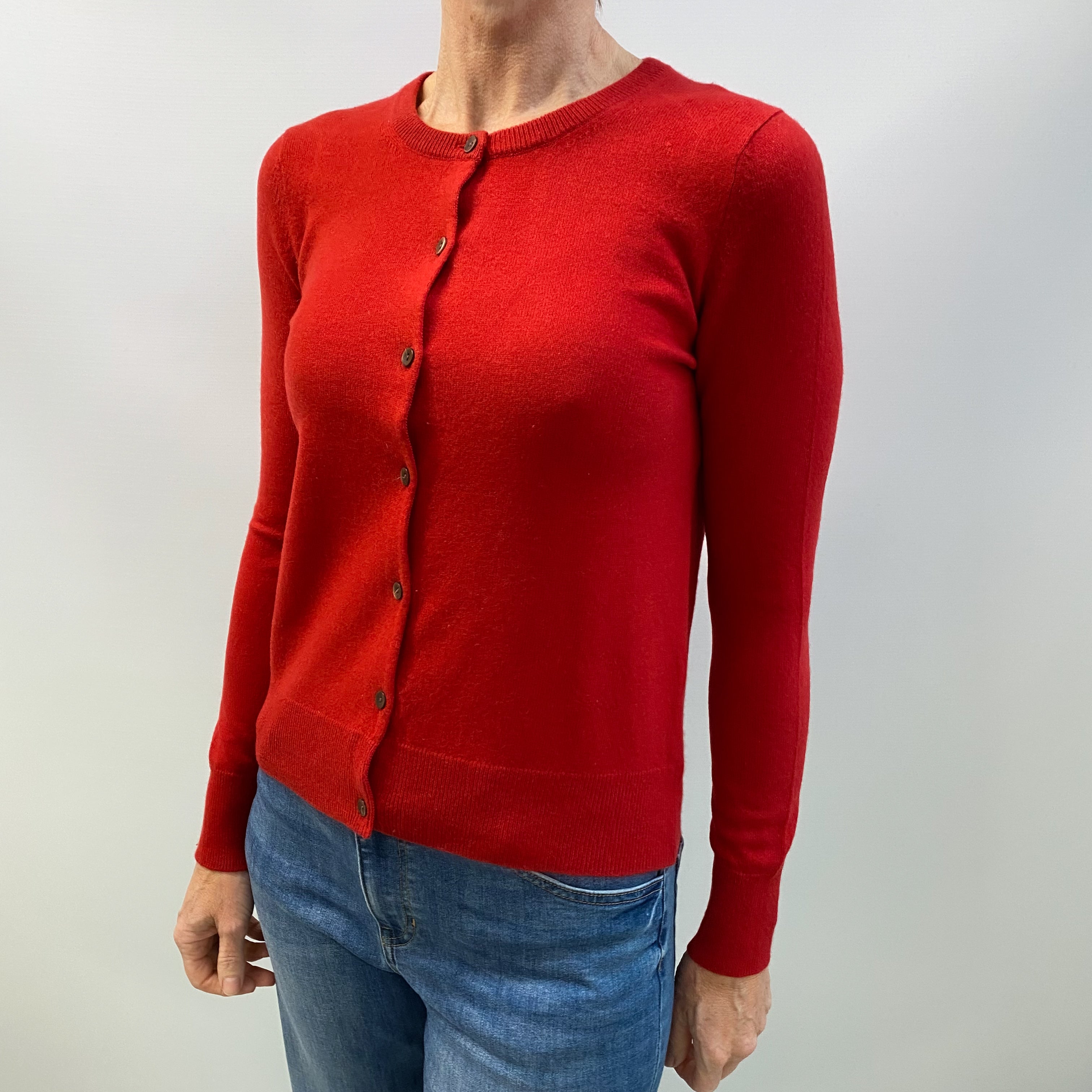 Scarlet Red Cashmere Crew Neck Cardigan Small