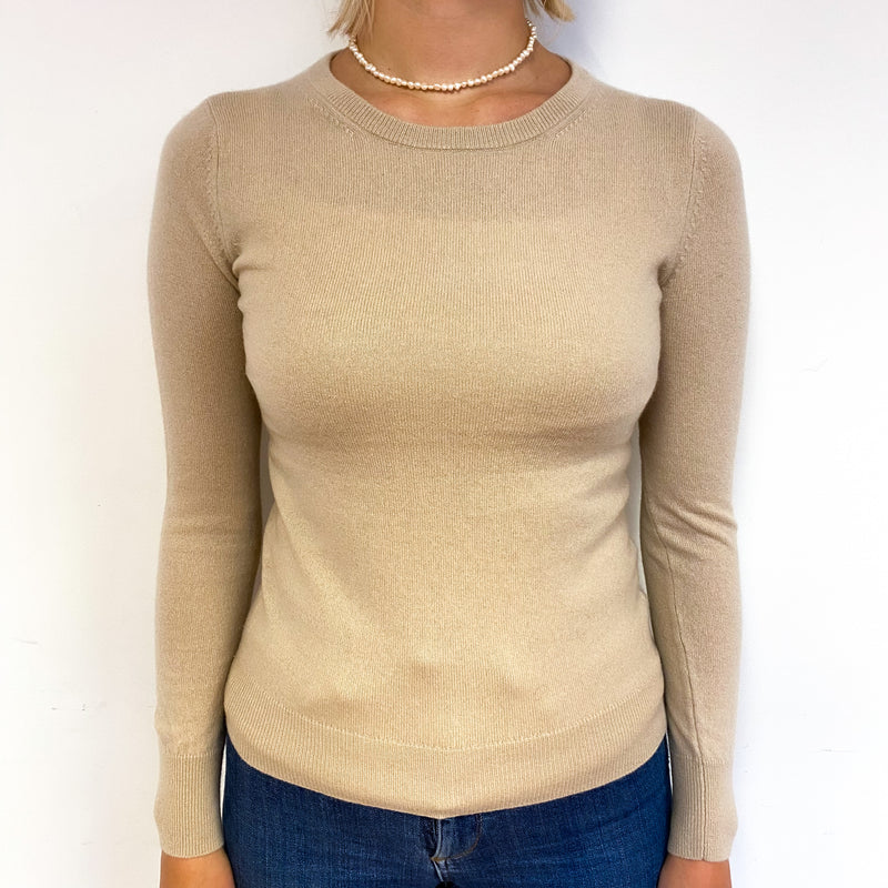 Fawn Beige Cashmere Crew Neck Jumper Small