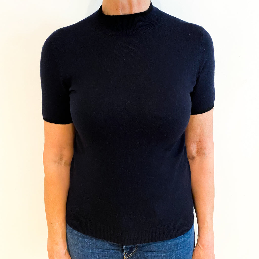 Navy Blue Cashmere Turtle Neck Short Sleeved Jumper Medium