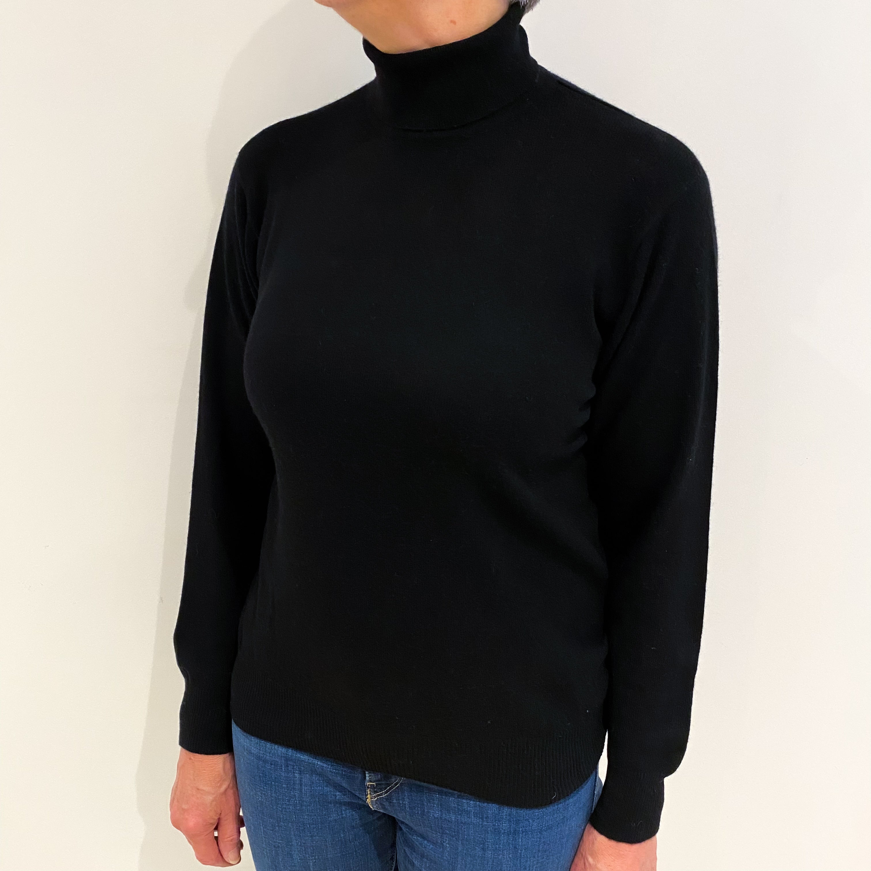 Black Cashmere Polo Neck Jumper Medium