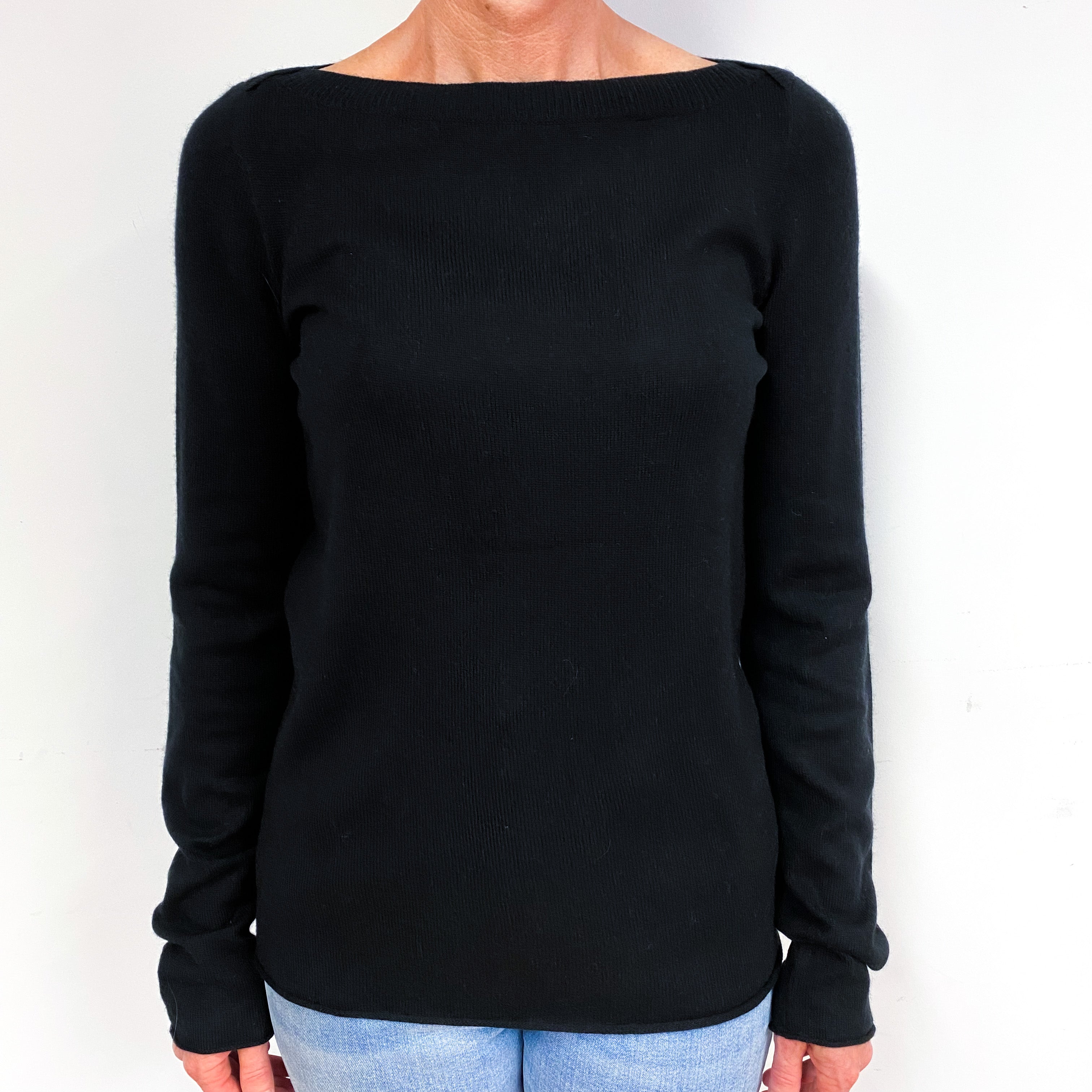 Black Cashmere Boat Neck Jumper Medium