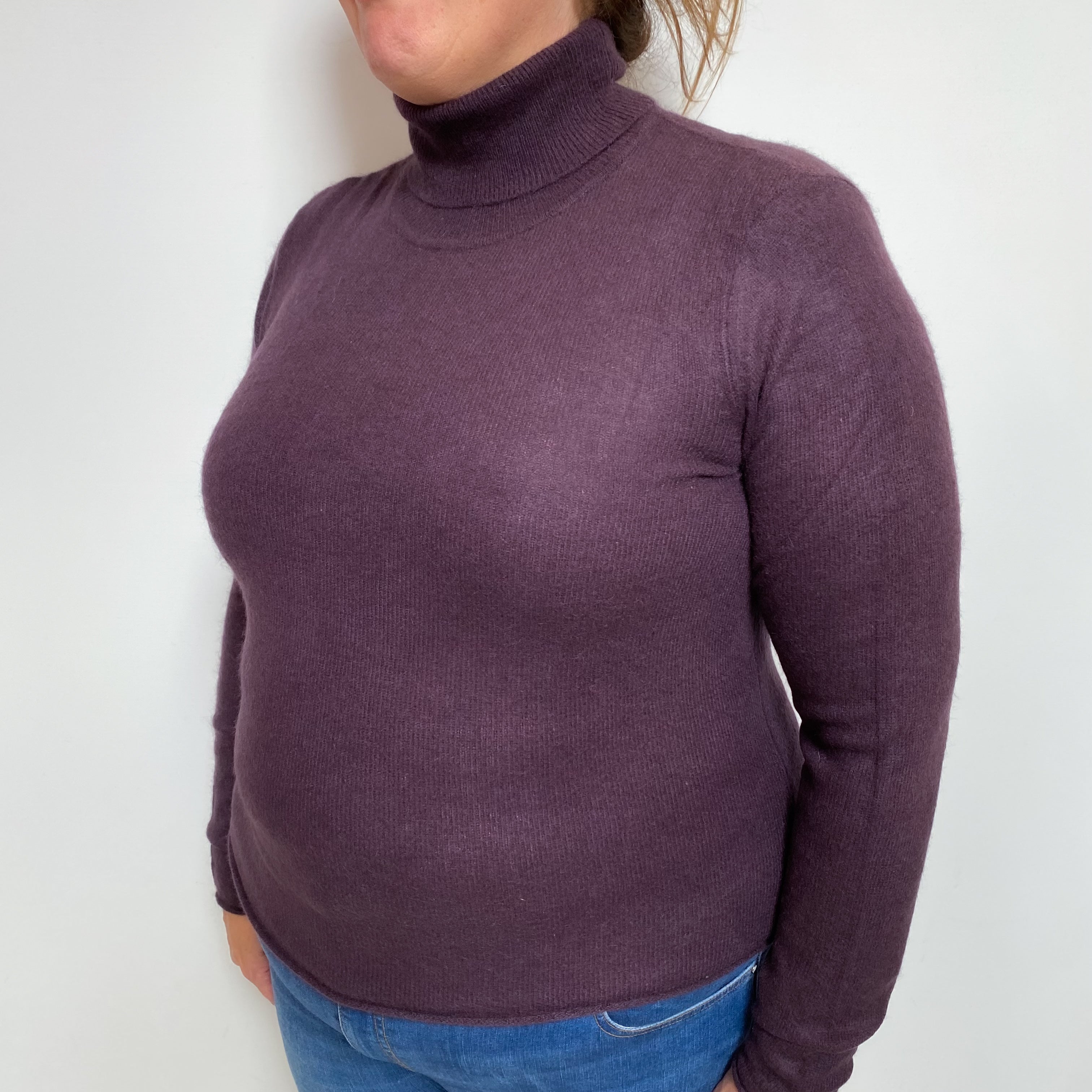 Deep Purple Cashmere Polo Neck Jumper Extra Large