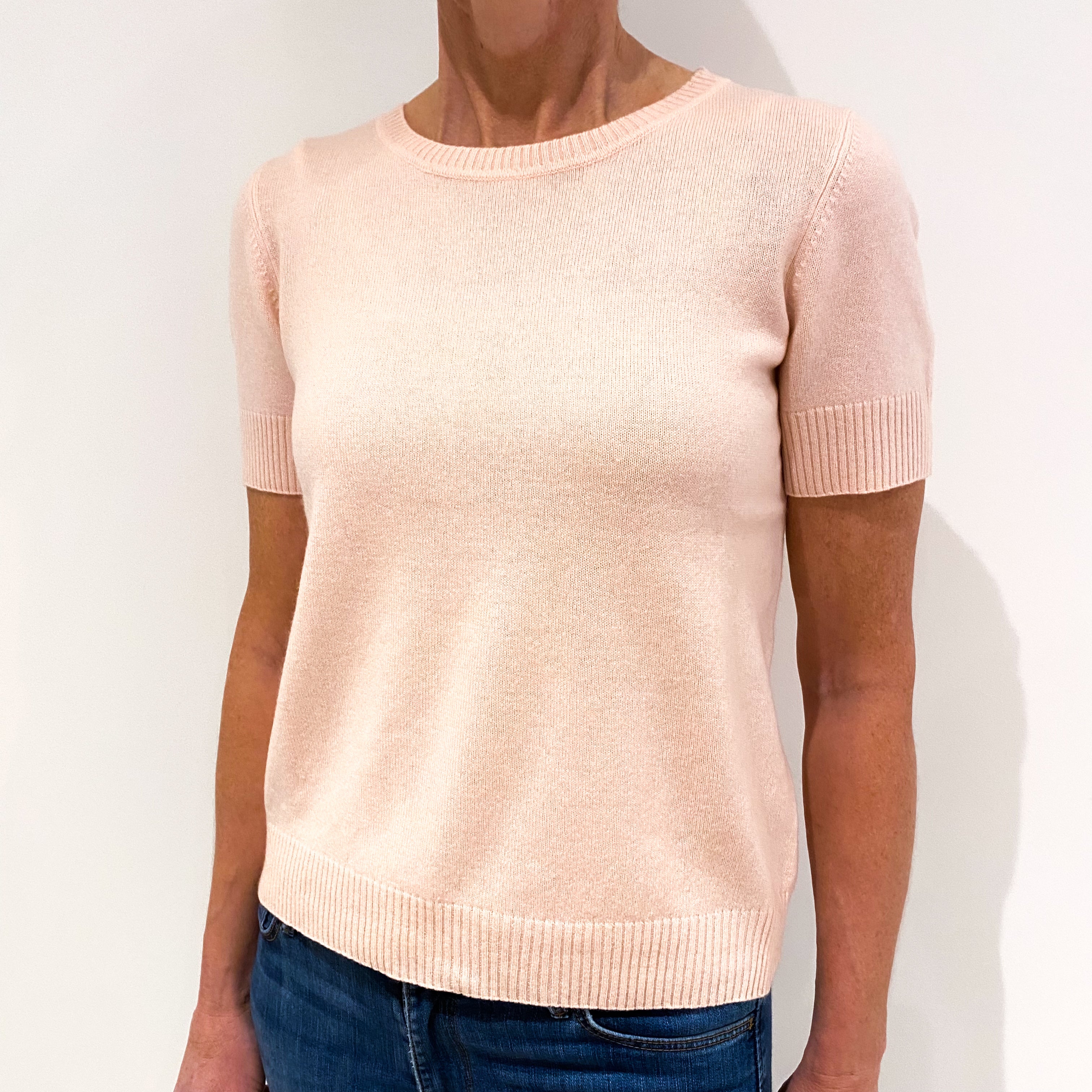 Shell Pink Short Sleeved Cashmere Crew Neck Jumper Small