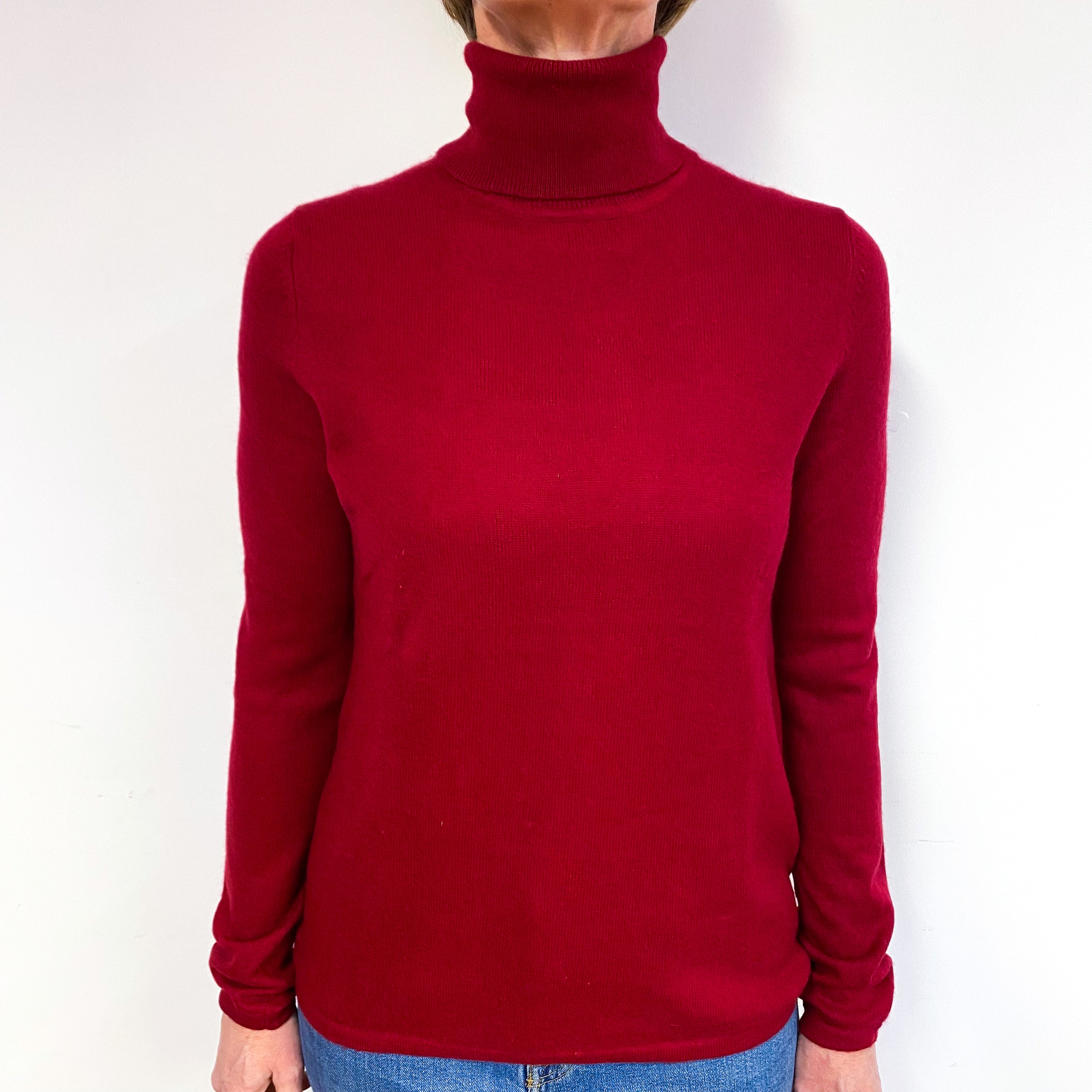 Crimson Red Cashmere Polo Neck Jumper Medium