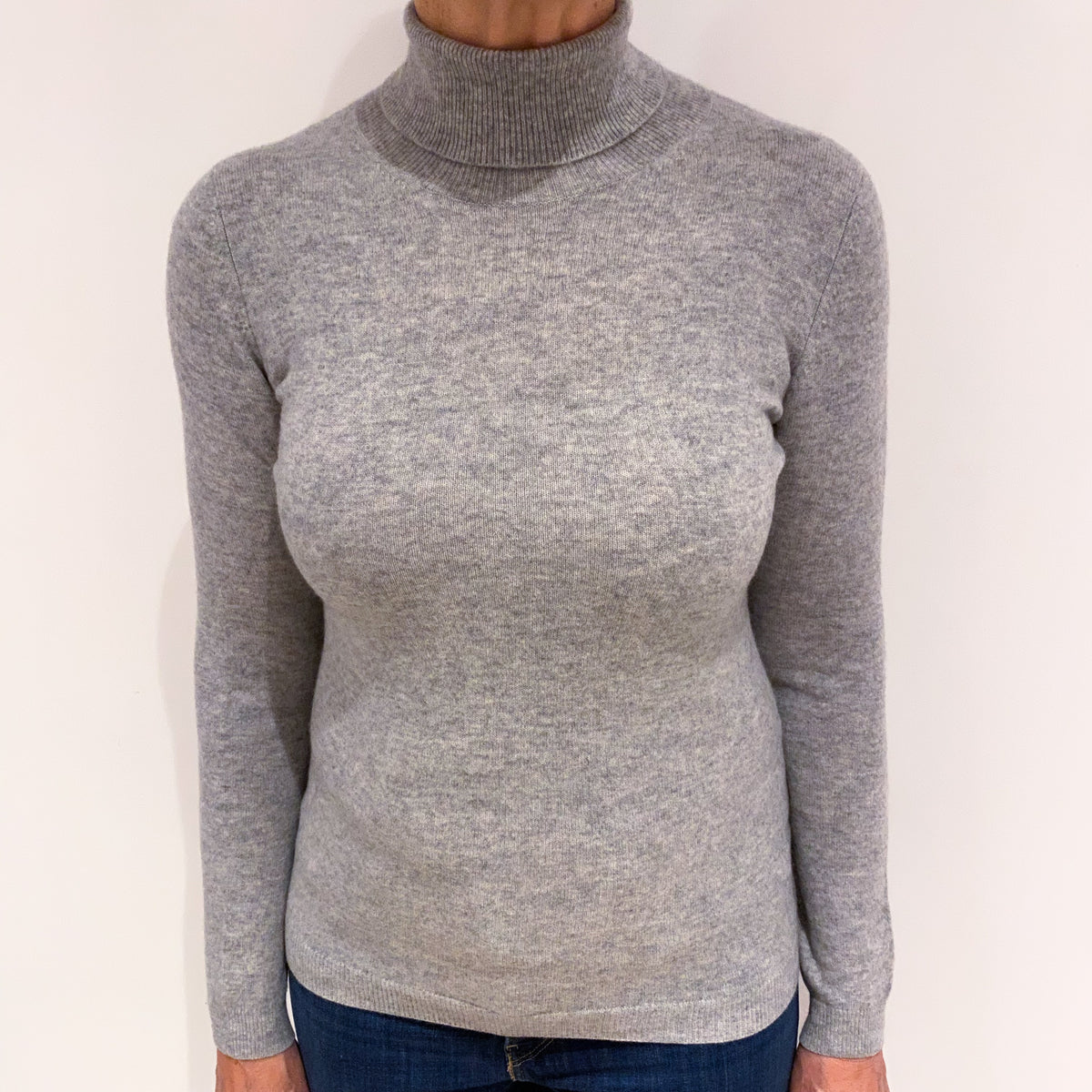 Smokes Grey Cashmere Polo Neck Jumper Medium