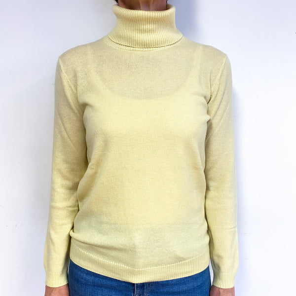 Primrose Yellow Cashmere Polo Neck Jumper Medium