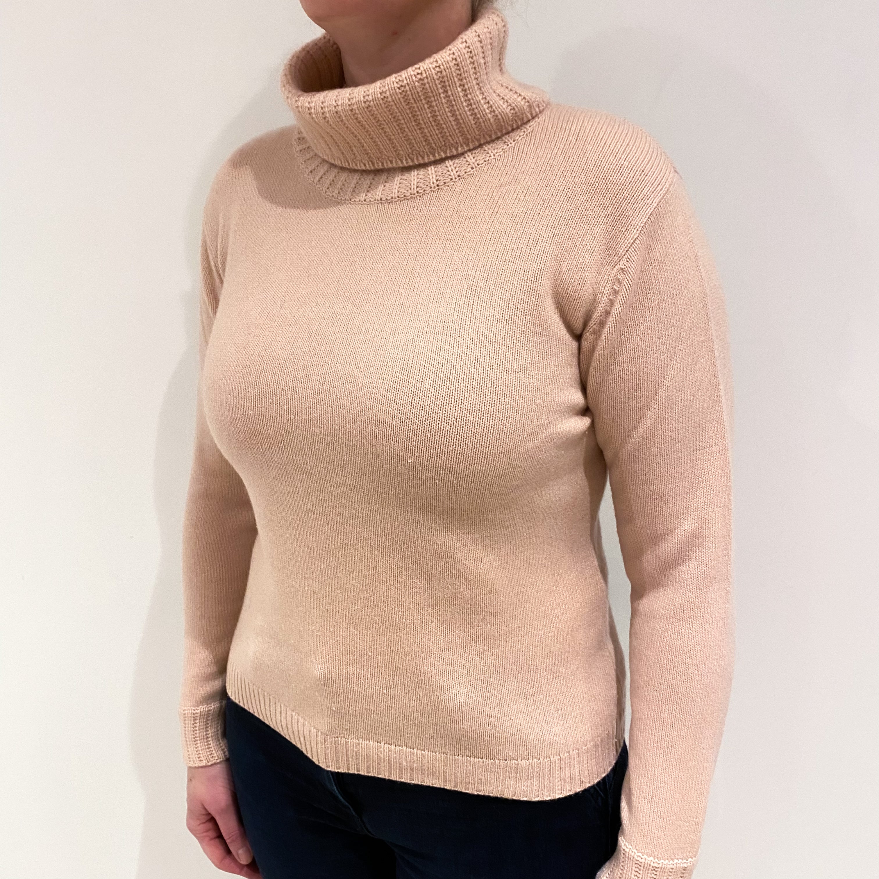 Blush Pink Cashmere Polo Neck Jumper Large