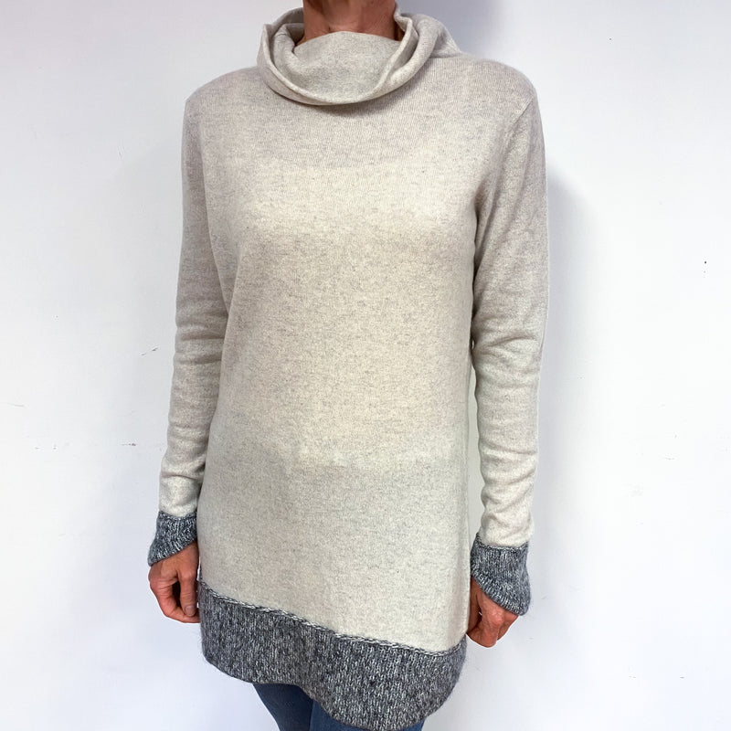 Mist Grey Longline Cashmere Cowl Neck Jumper Medium