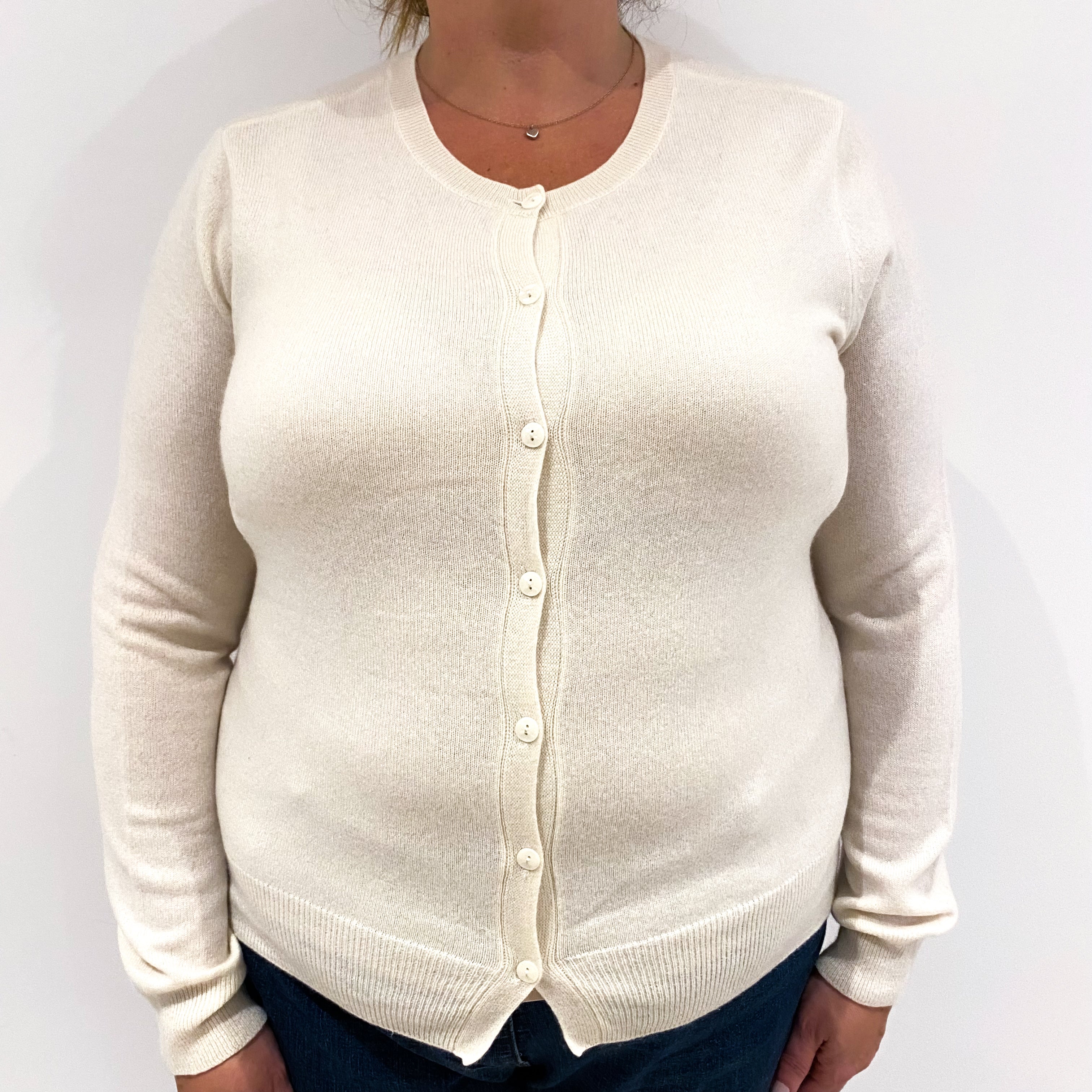 Cream Cashmere Crew Neck Cardigan Extra Large