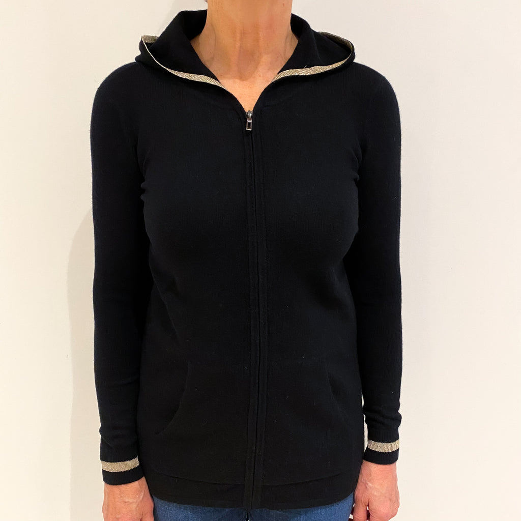 Black Cashmere Zip Up Hoodie Jumper Medium