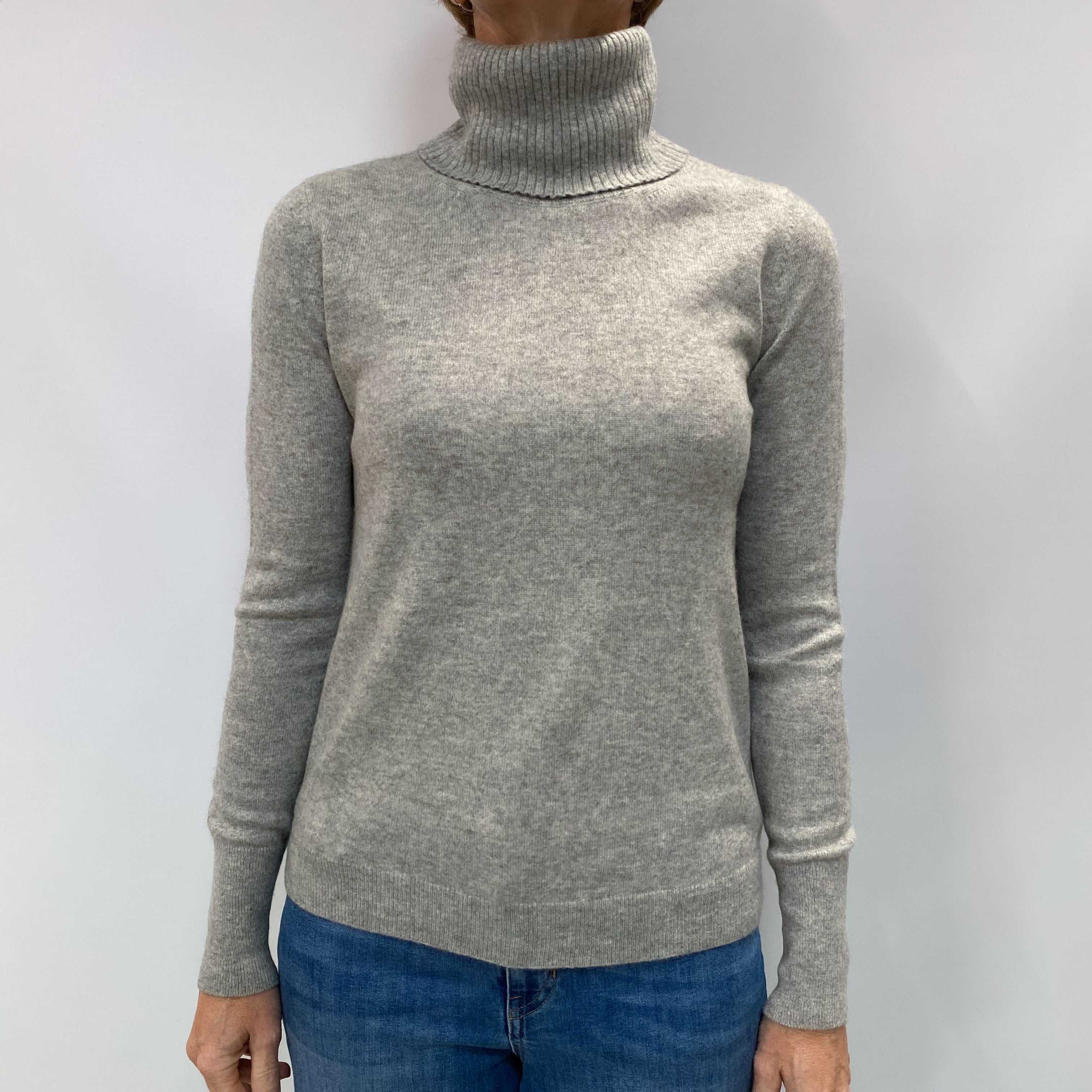 Smoke Grey Cashmere Polo Neck Jumper Small