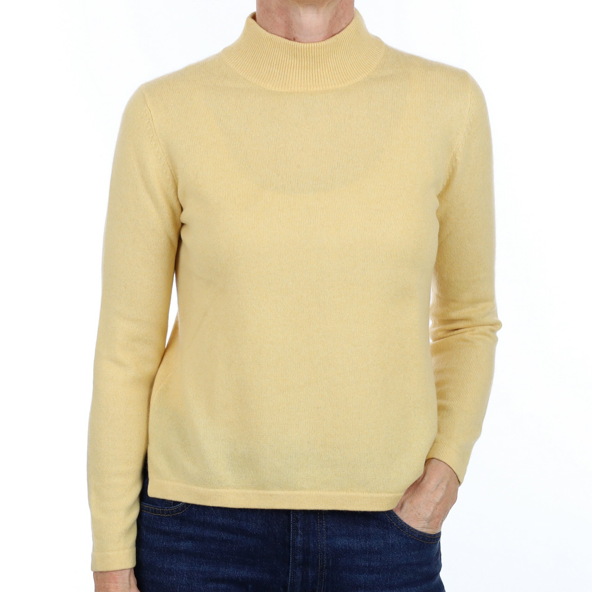 Custard Yellow Cashmere Turtle Neck Jumper Small