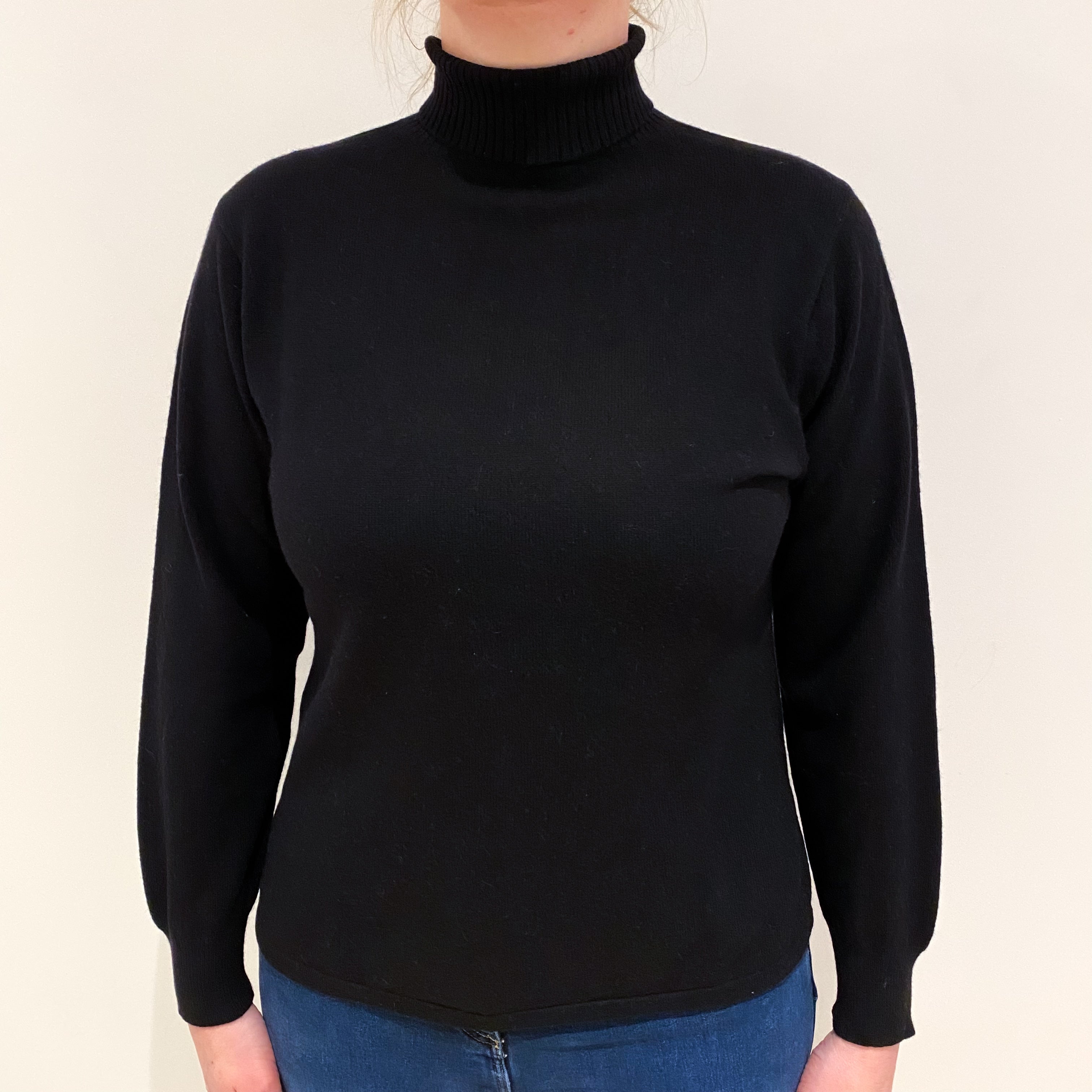 Black Cashmere Polo Neck Jumper Large