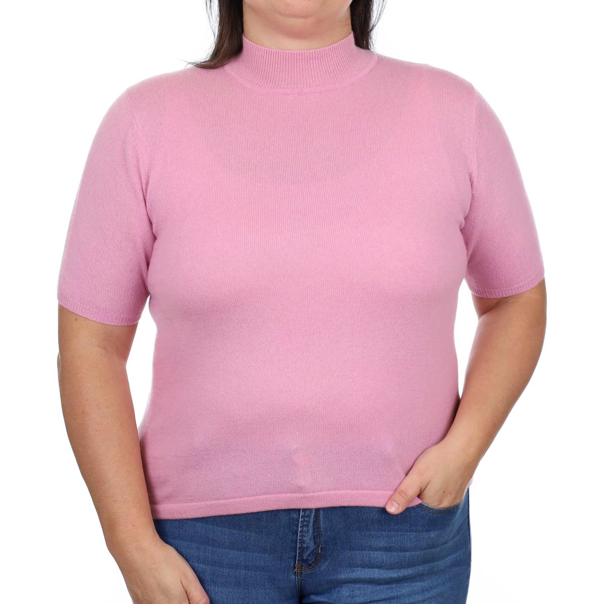 Blush Pink Cashmere Turtle Neck Short Sleeved Jumper Large