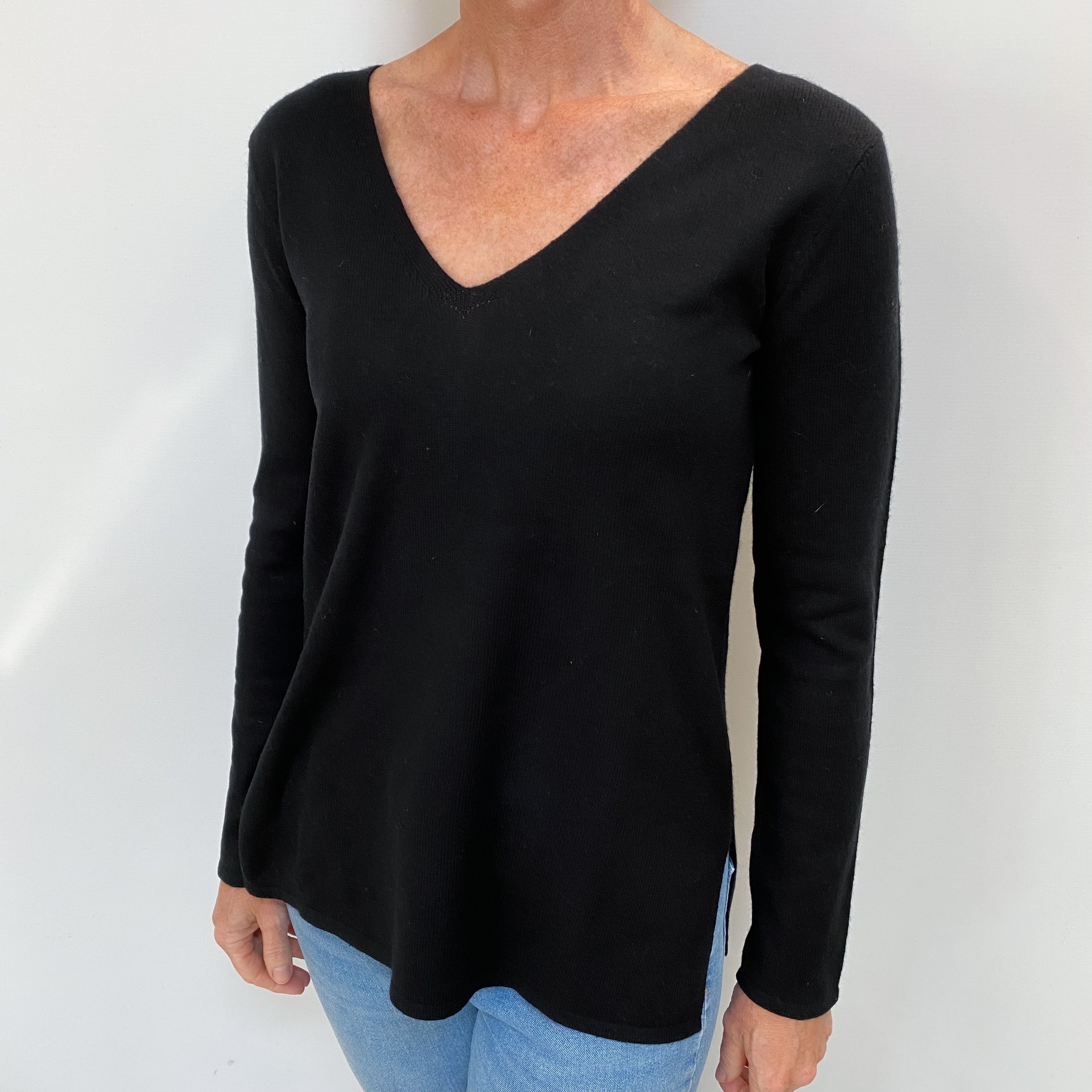 Black Cashmere V Neck Jumper Small