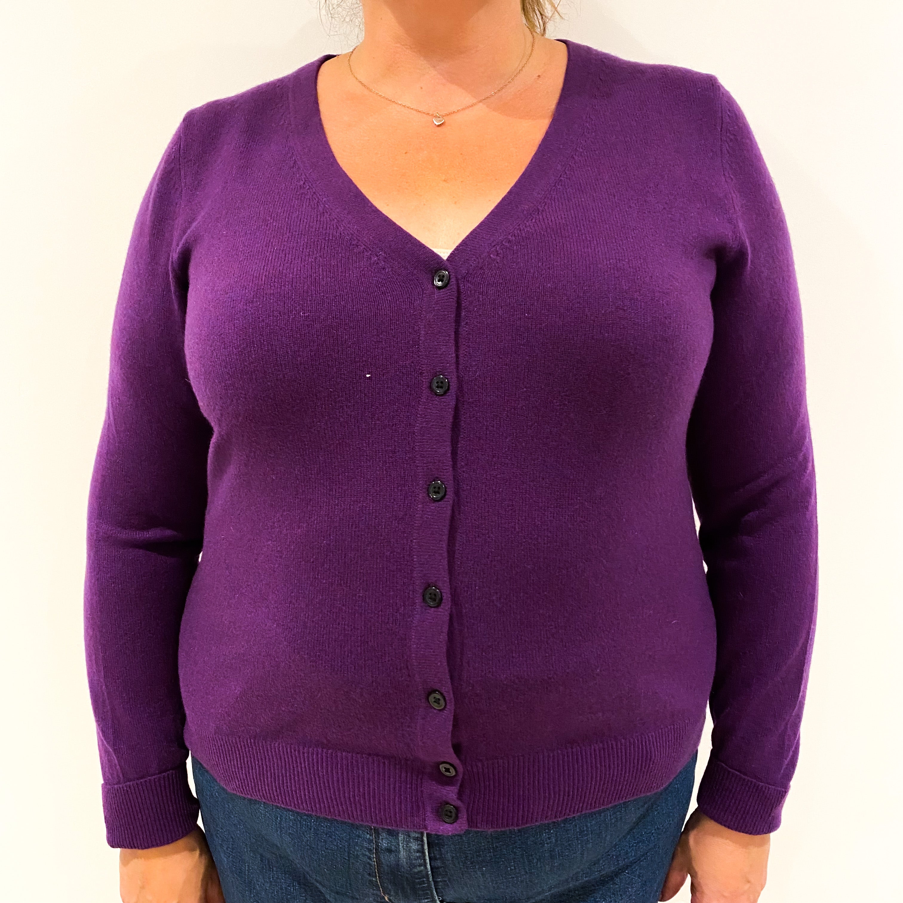 Plum Purple Mark Knit Cashmere Cardigan Extra Large