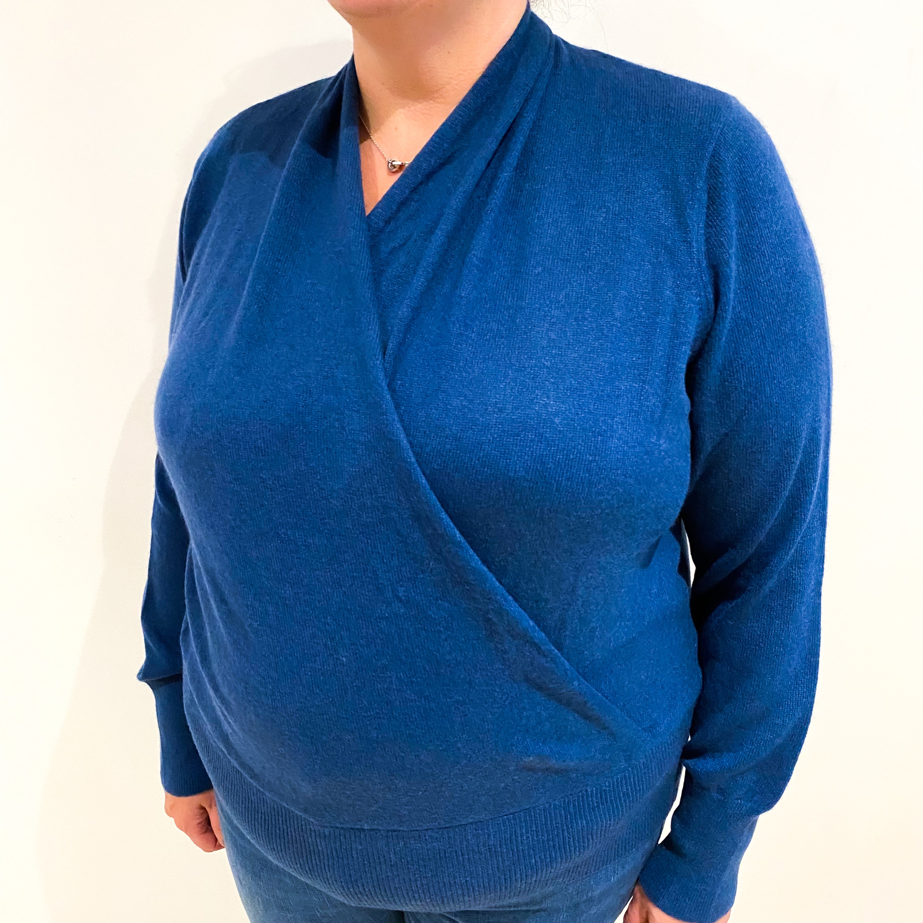Deep Ocean Blue Cashmere Cross Over Jumper Extra Large