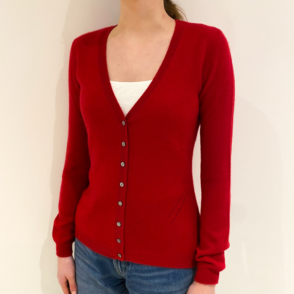 Berry Red Cashmere V Neck Cardigan Extra Small
