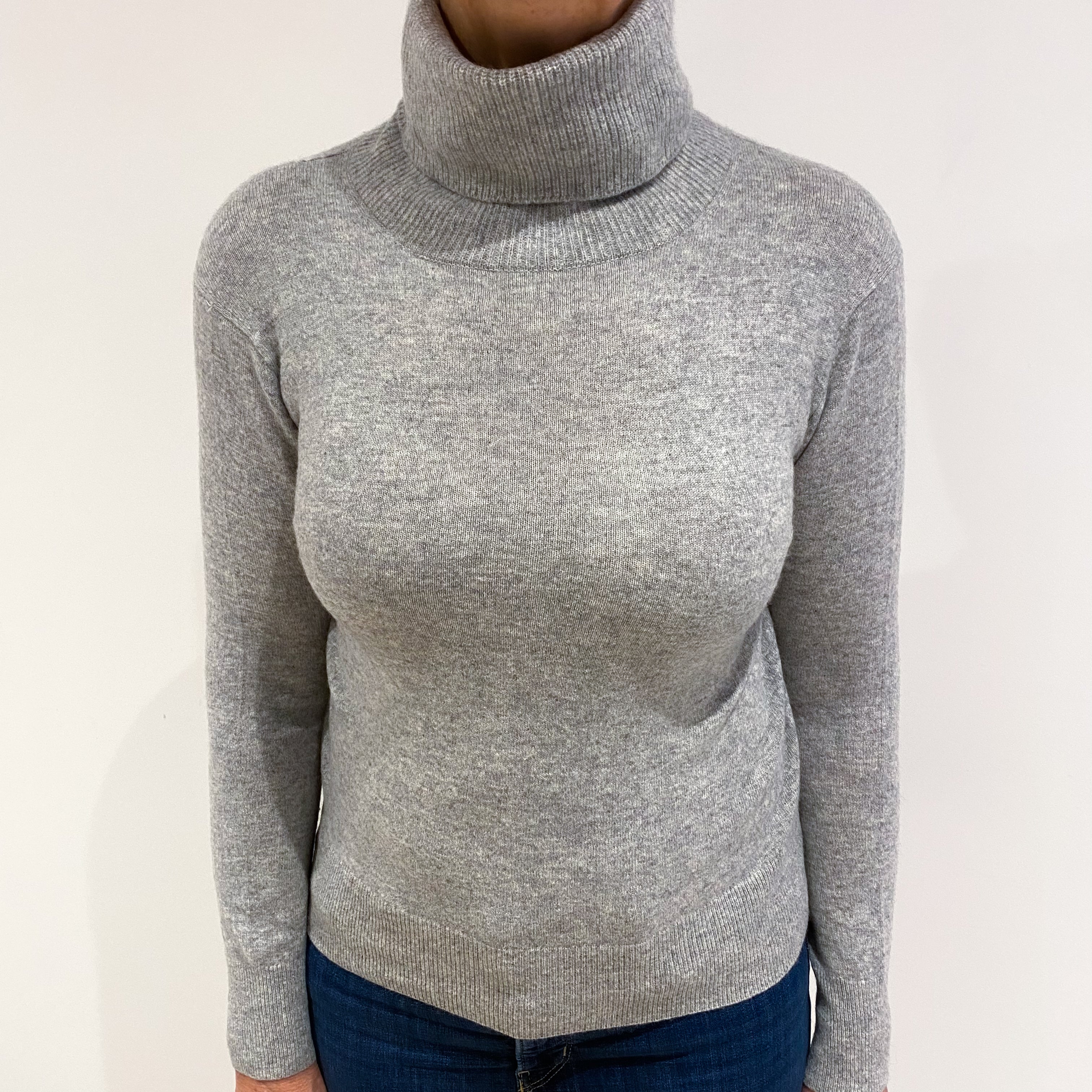 Smoke Grey Cashmere Loose Polo Neck Jumper Medium
